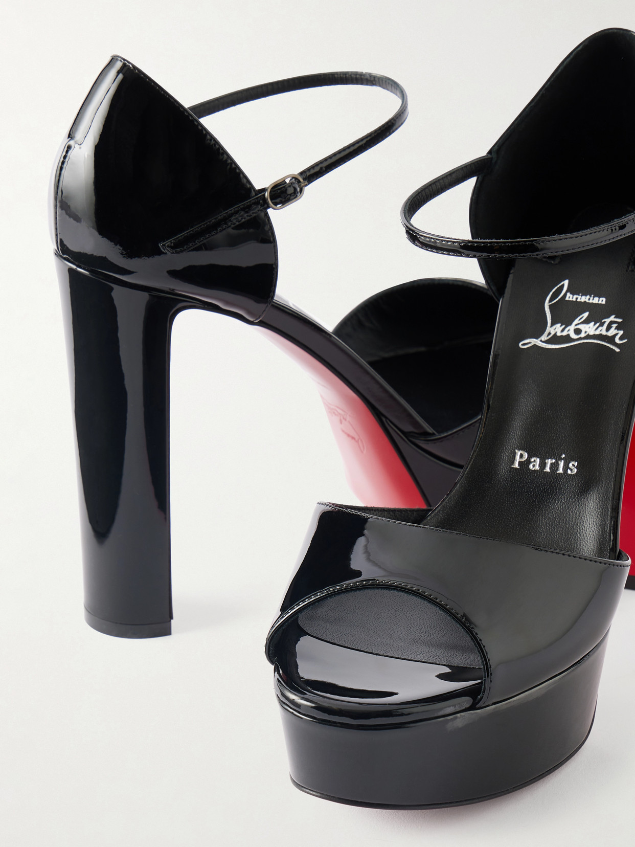 Christian Louboutin Sandaloo 130 Mirrored-leather Platform Sandals In Black