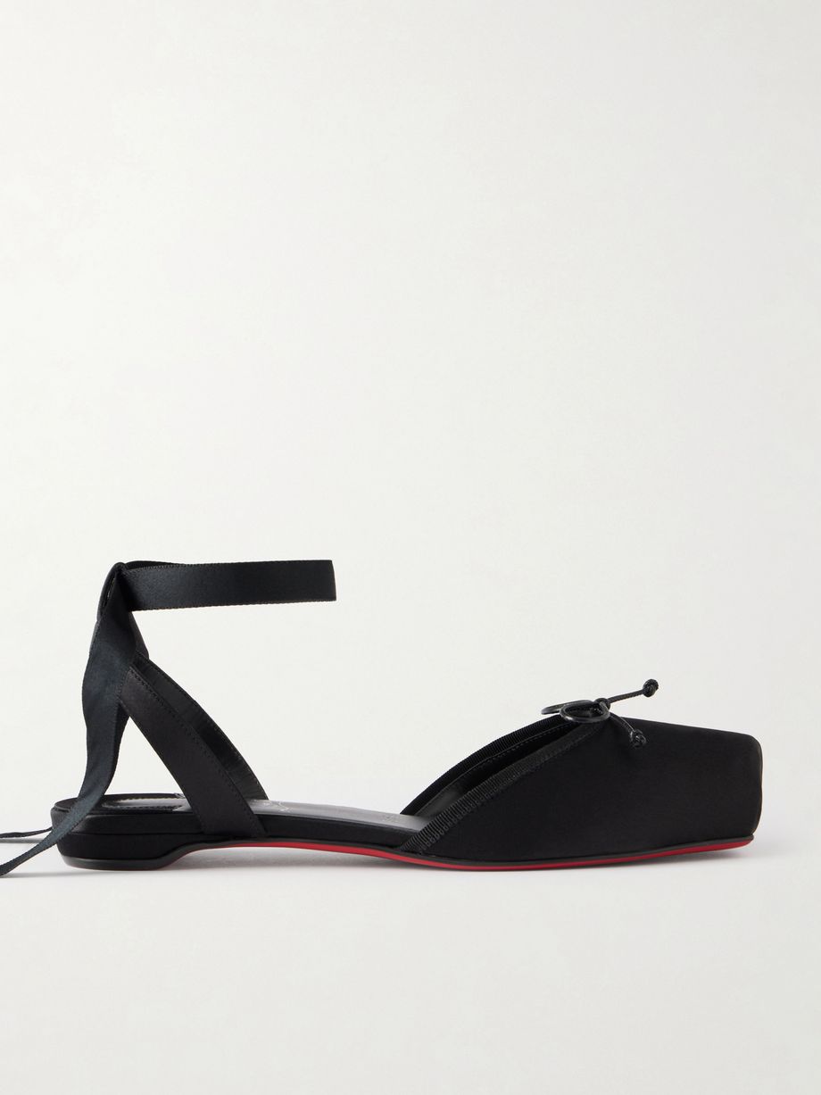 Cassia bow-detailed grosgrain-trimmed satin flats