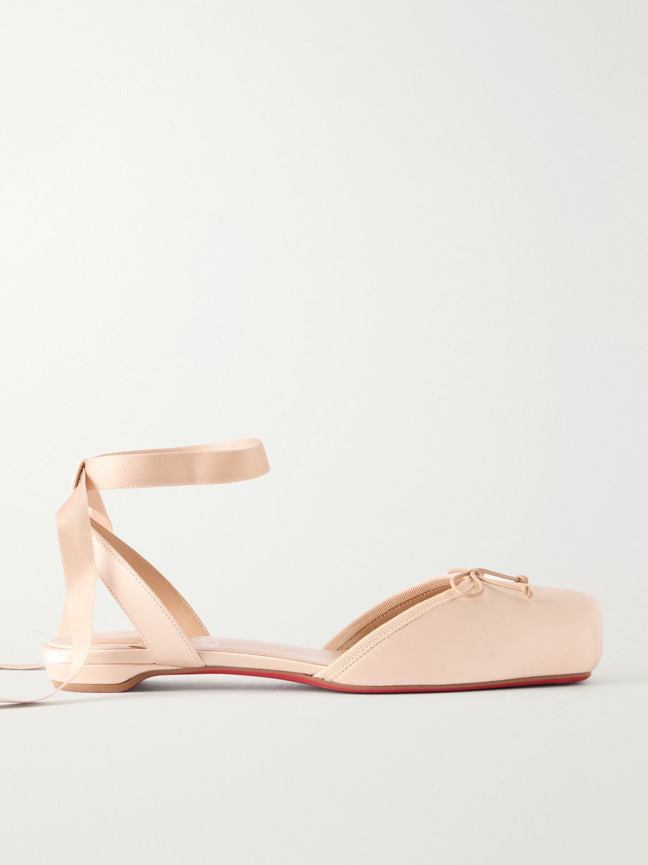 Cassia bow-detailed grosgrain-trimmed satin flats