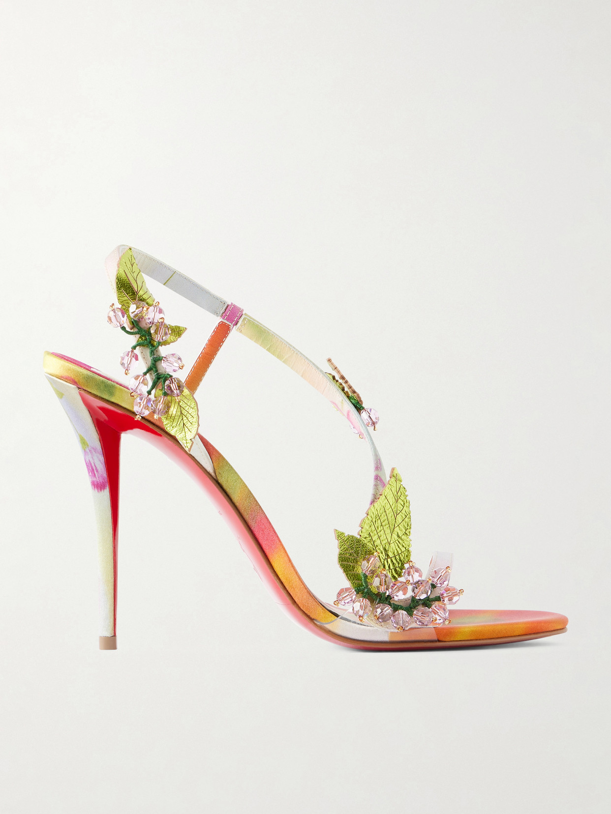 Christian Louboutin - Rosa Fruit 100 Embellished Leather-trimmed Satin Sandals - Multi