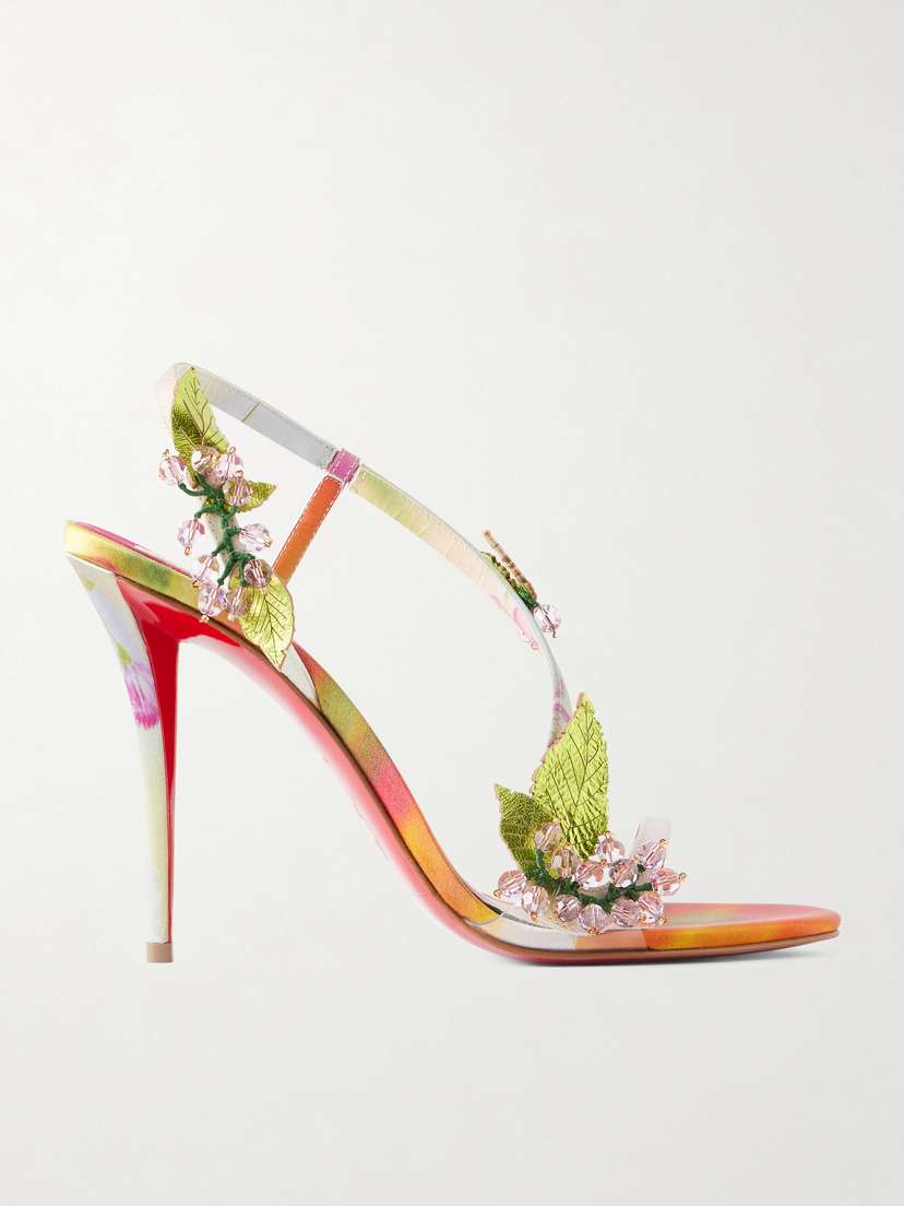 Christian Louboutin Rosa Fruit 100 Embellished Leather-trimmed Satin Sandals