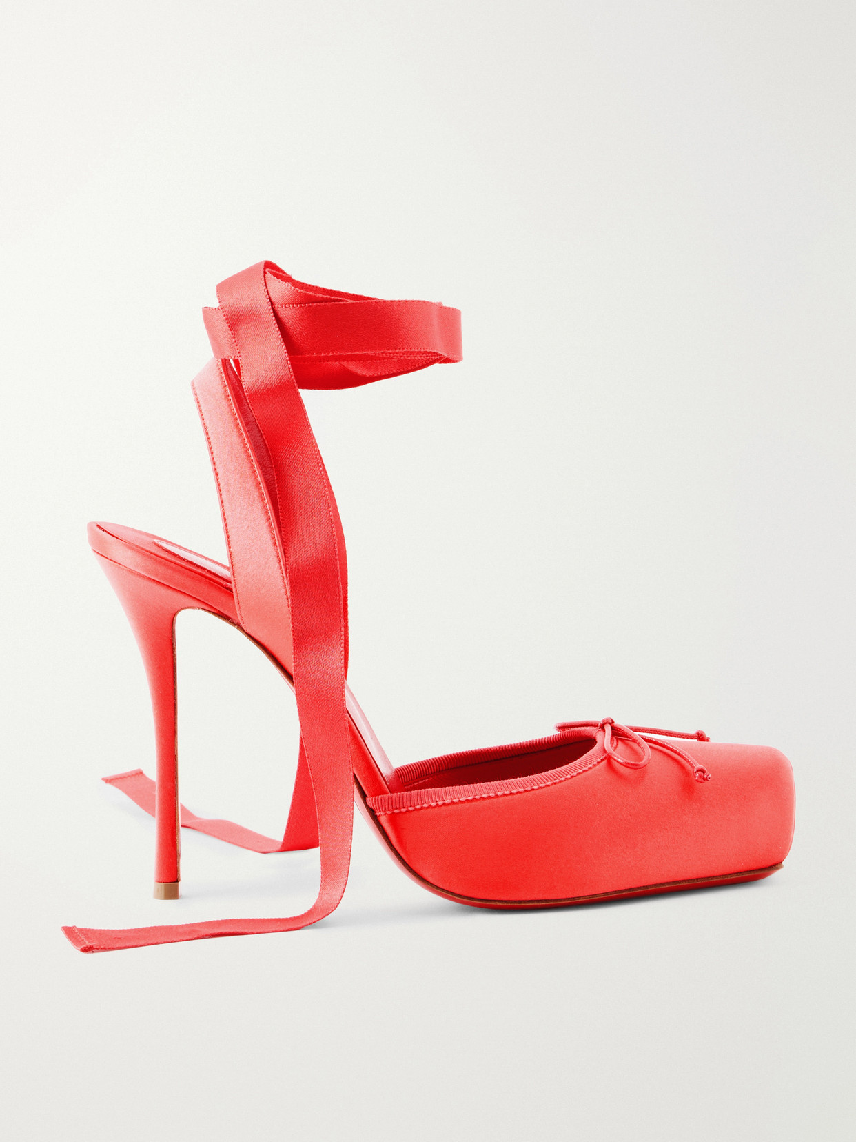 Cassia Lace Up 100 Crepe Satin Squared Toe Ballerina Pump