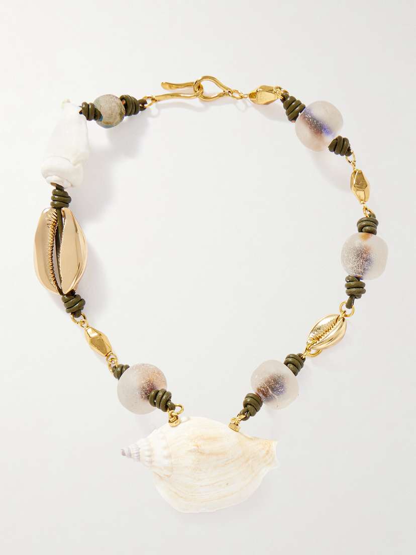 TOHUM Samsara Gold-plated, Leather And Shell Necklace