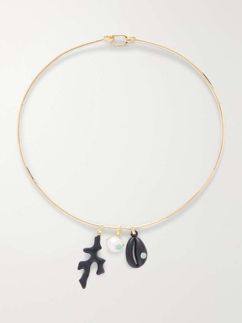 Martha Calvo Mar Gold-plated, Pearl And Enamel Necklace