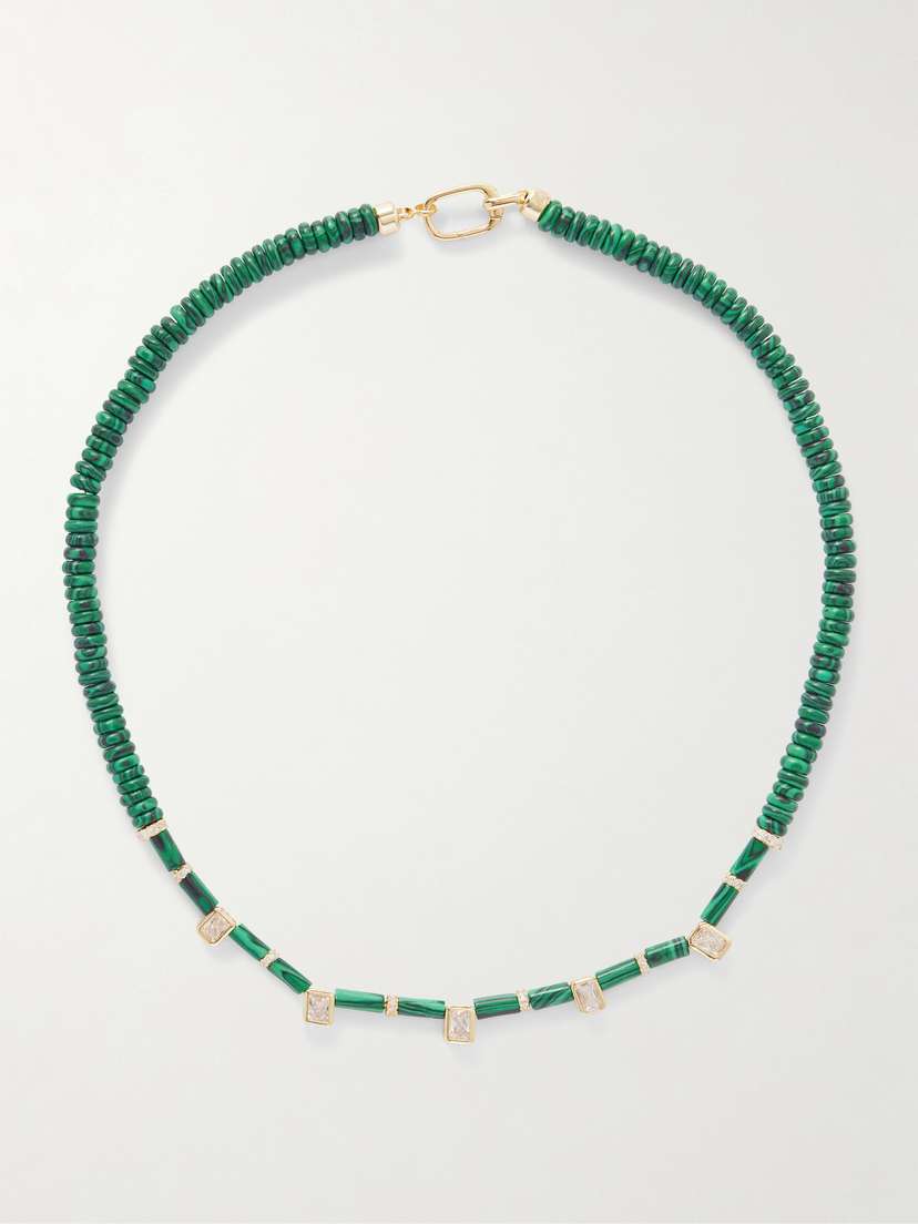 Martha Calvo Gold-plated, Malachite And Crystal Necklace