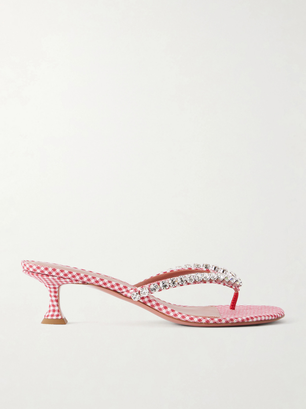 Amina Muaddi Gigi 45 Checked Crystal-embellished Leather Thong Sandals In Multi