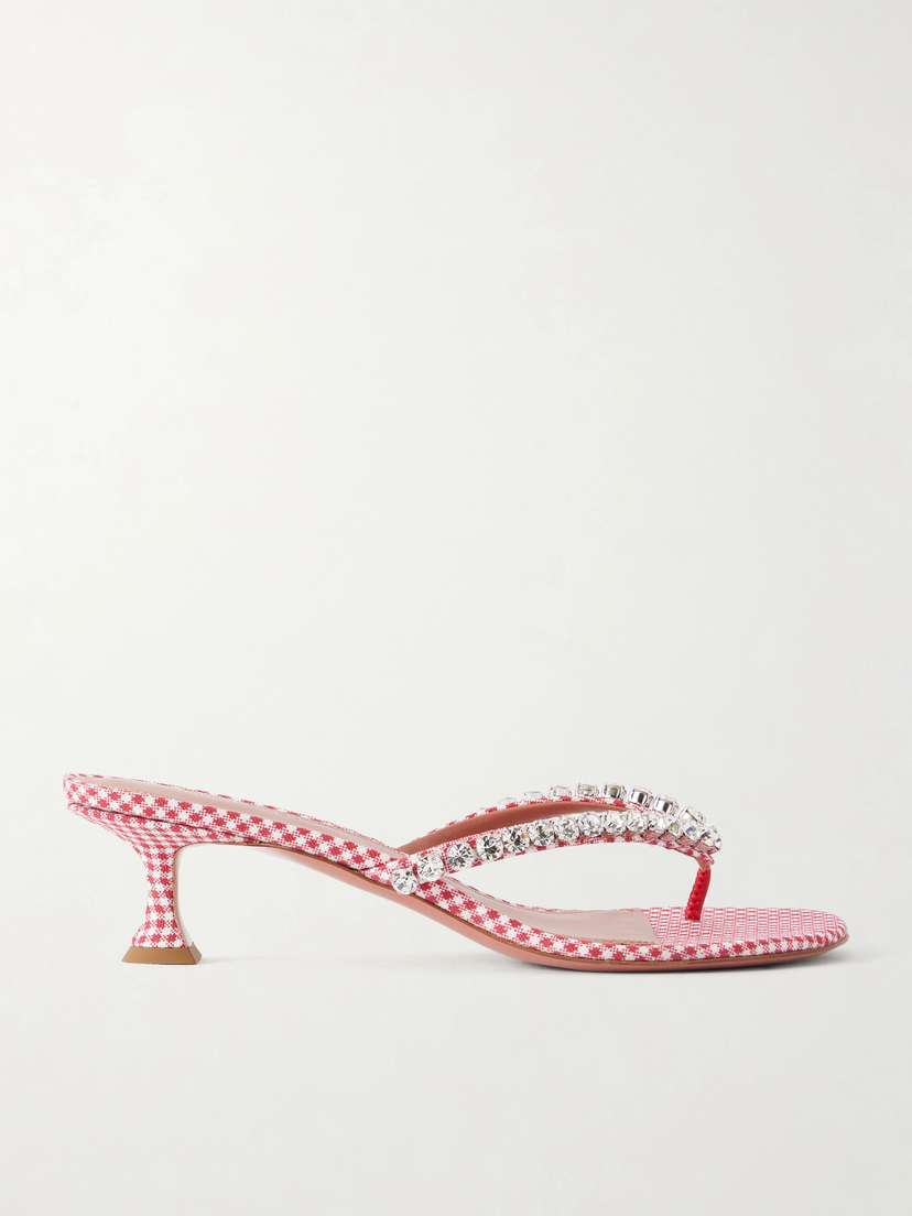 Amina Muaddi Gigi 45 Checked Crystal-embellished Leather Thong Sandals