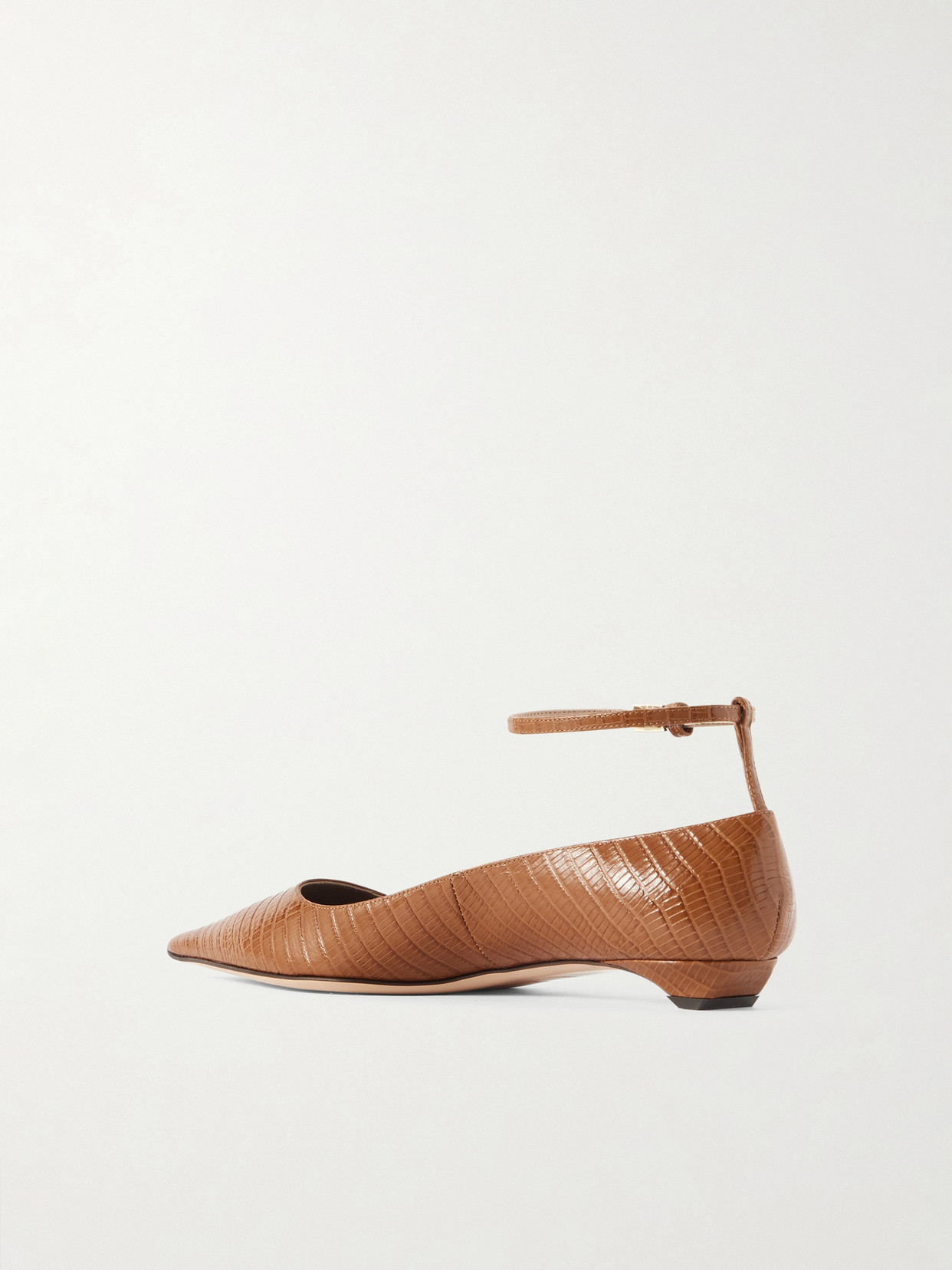 Snake-Effect Leather Point-Toe Ballet Flats