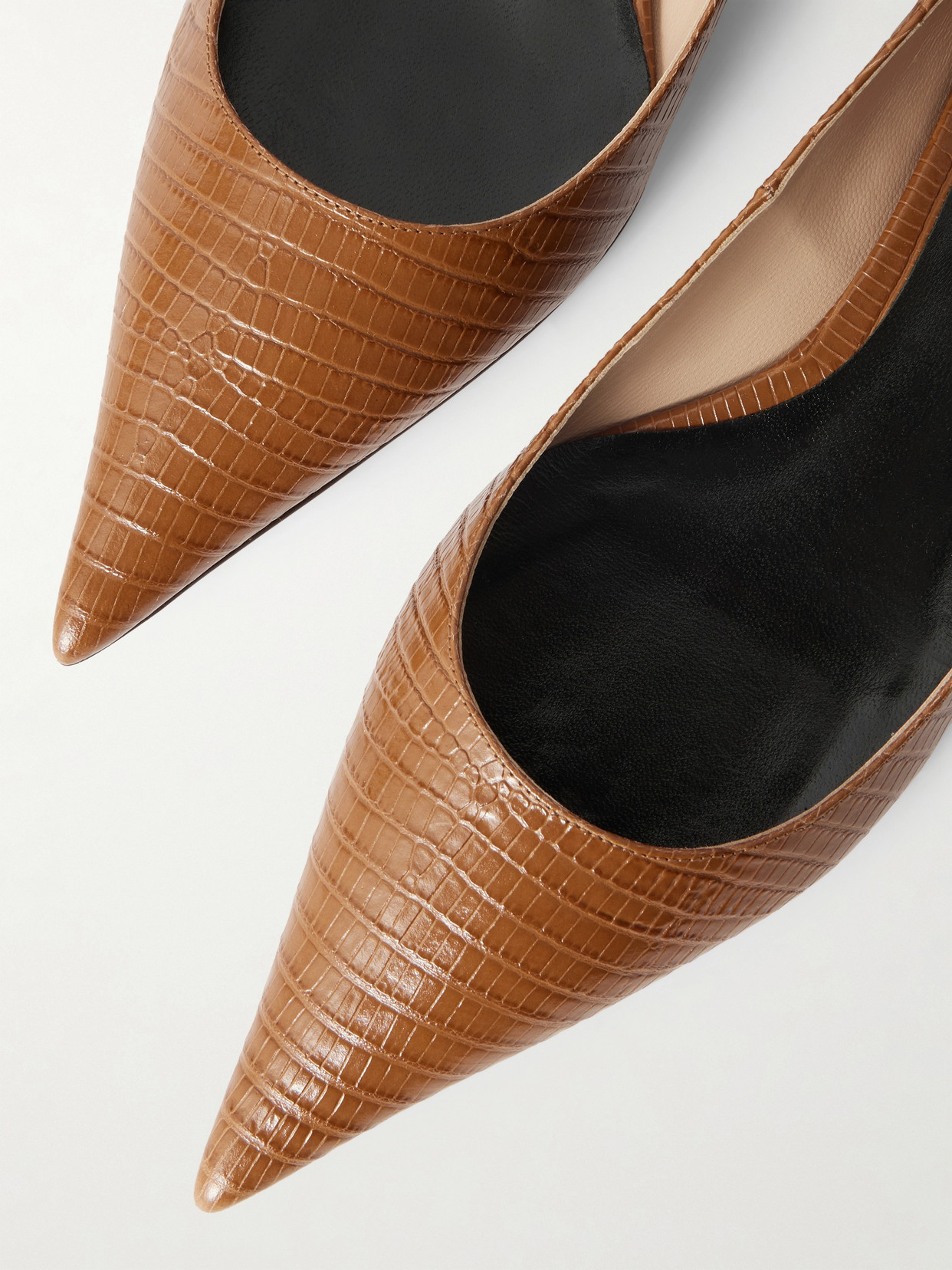 Snake-Effect Leather Point-Toe Ballet Flats