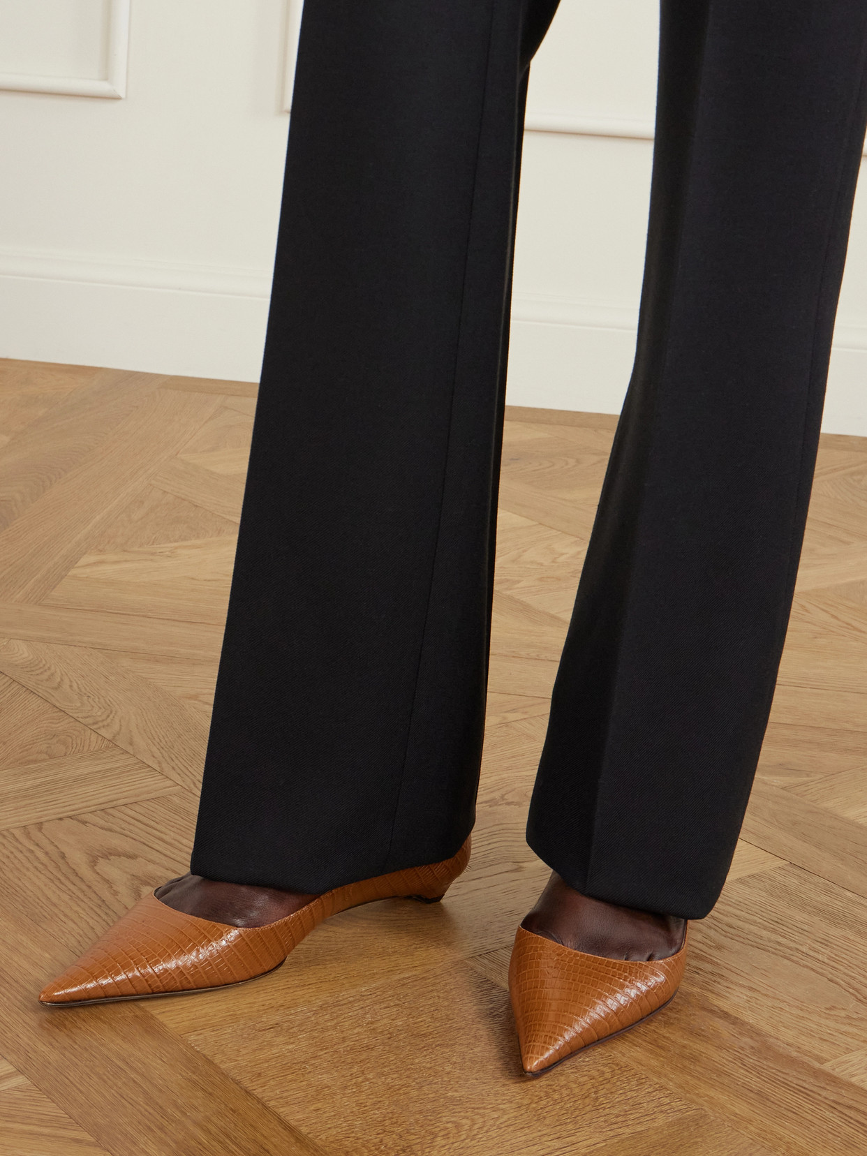 Snake-Effect Leather Point-Toe Ballet Flats