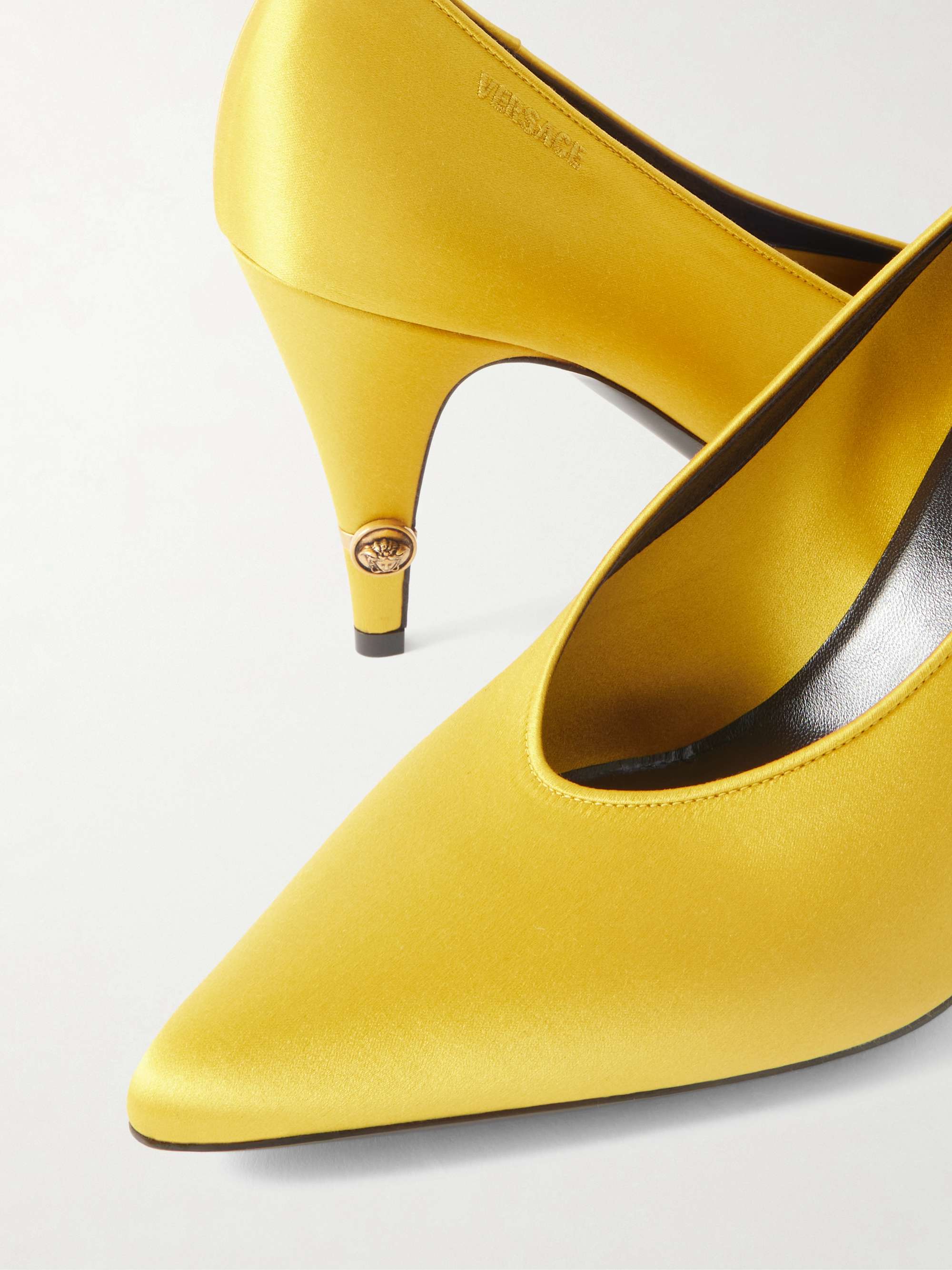 VERSACE Gianni 90 embroidered embellished satin pumps | NET-A-PORTER