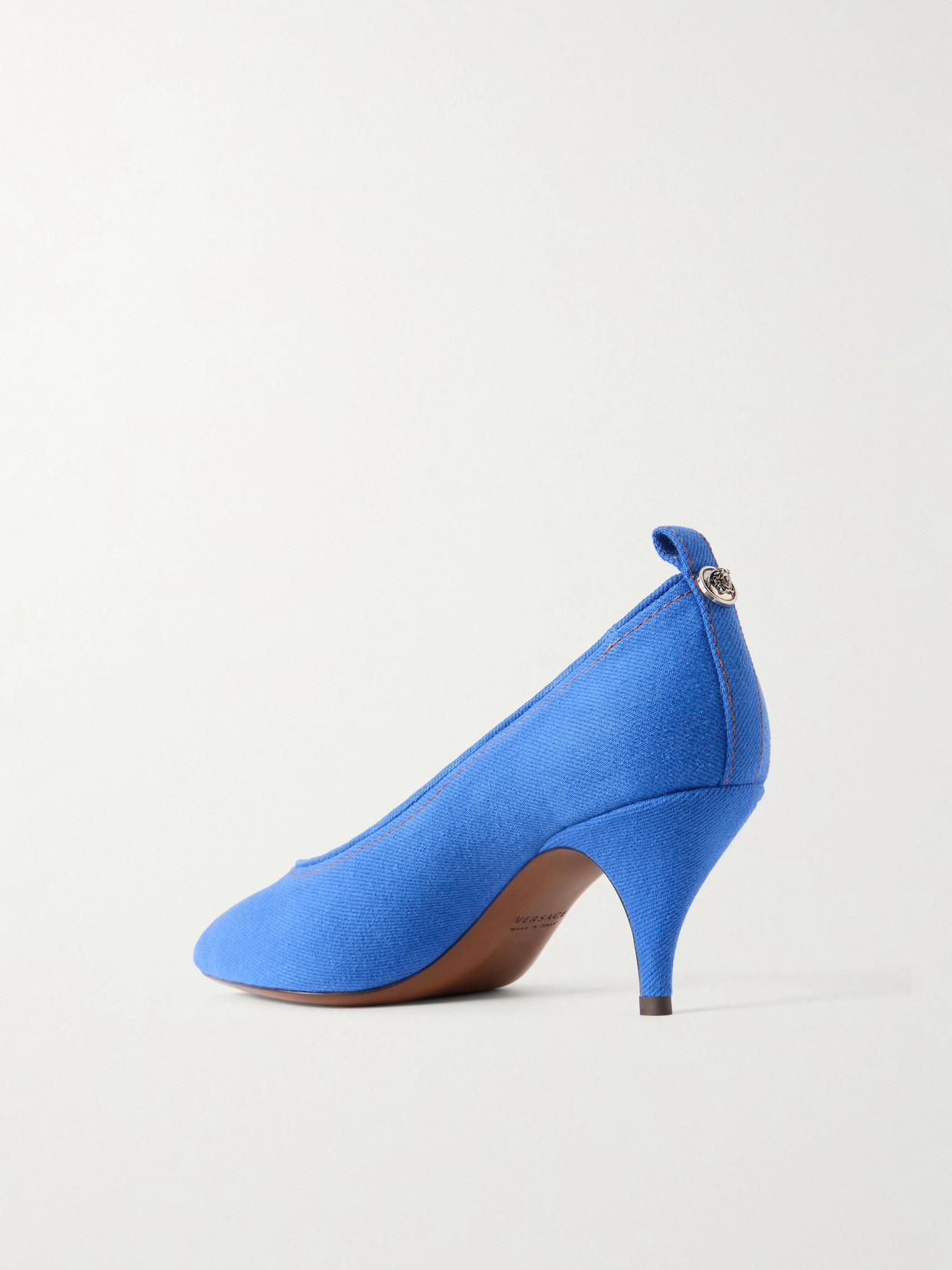 Versace Chic Medium Heeled Pointed Toe Pumps In Blue