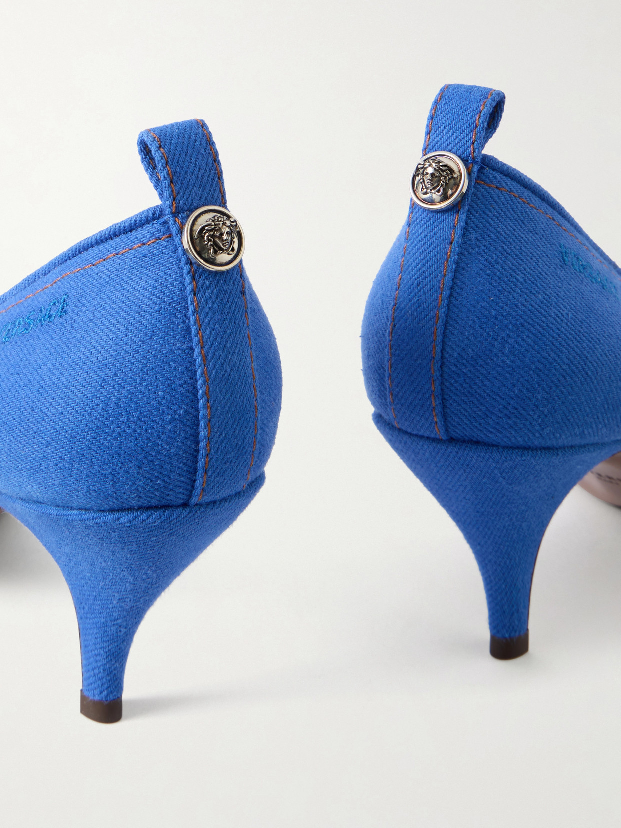 Versace Chic Medium Heeled Pointed Toe Pumps In Blue