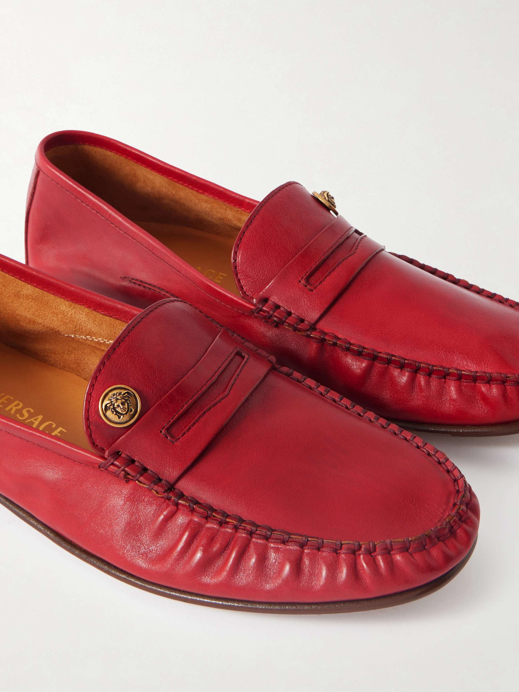 Versace Red Suede Loafer Shoes VERSACE Embellished leather loafers | NET-A-PORTER main image 2