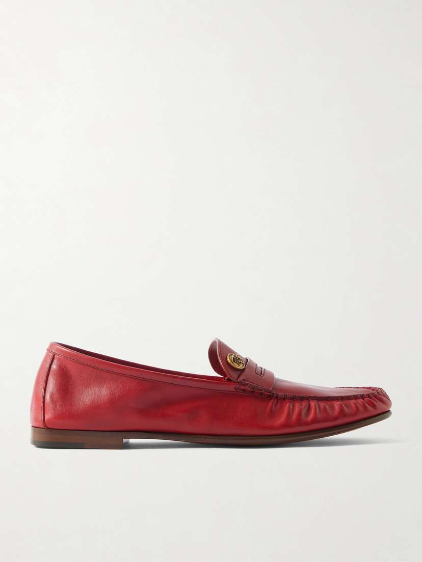 Versace Embellished Leather Loafers