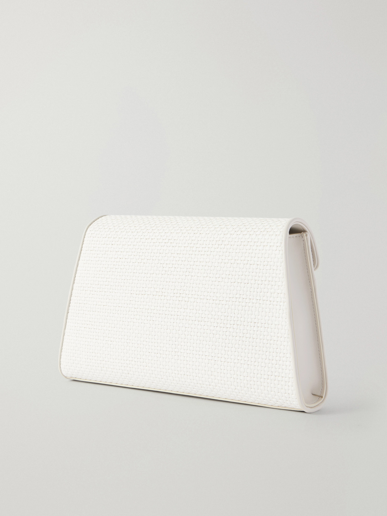 Symmetry Leather-Trimmed Woven Raffia Shoulder Bag