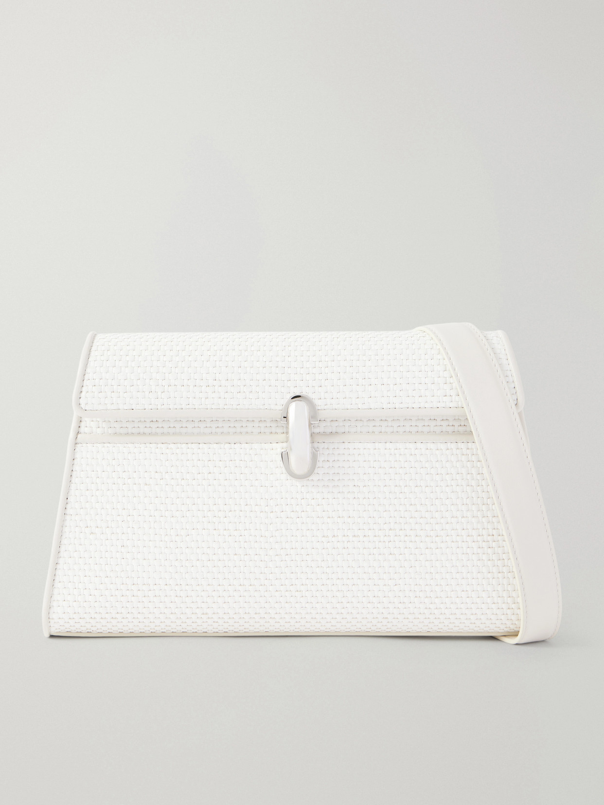 Savette Symmetry Leather-trimmed Woven Raffia Shoulder Bag In White