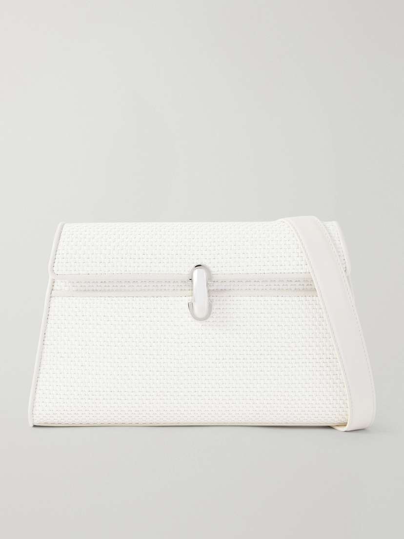 Savette Symmetry Leather-trimmed Woven Raffia Shoulder Bag