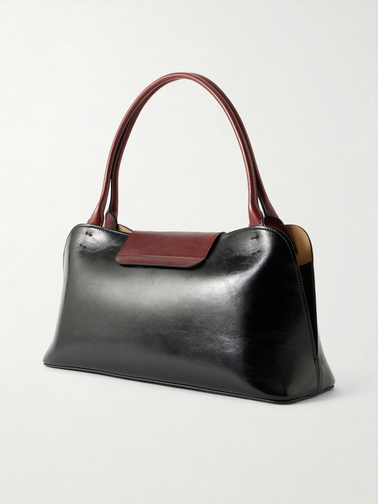 Versace Vivian Medium Two-tone Textured-leather Shoulder Bag In Black