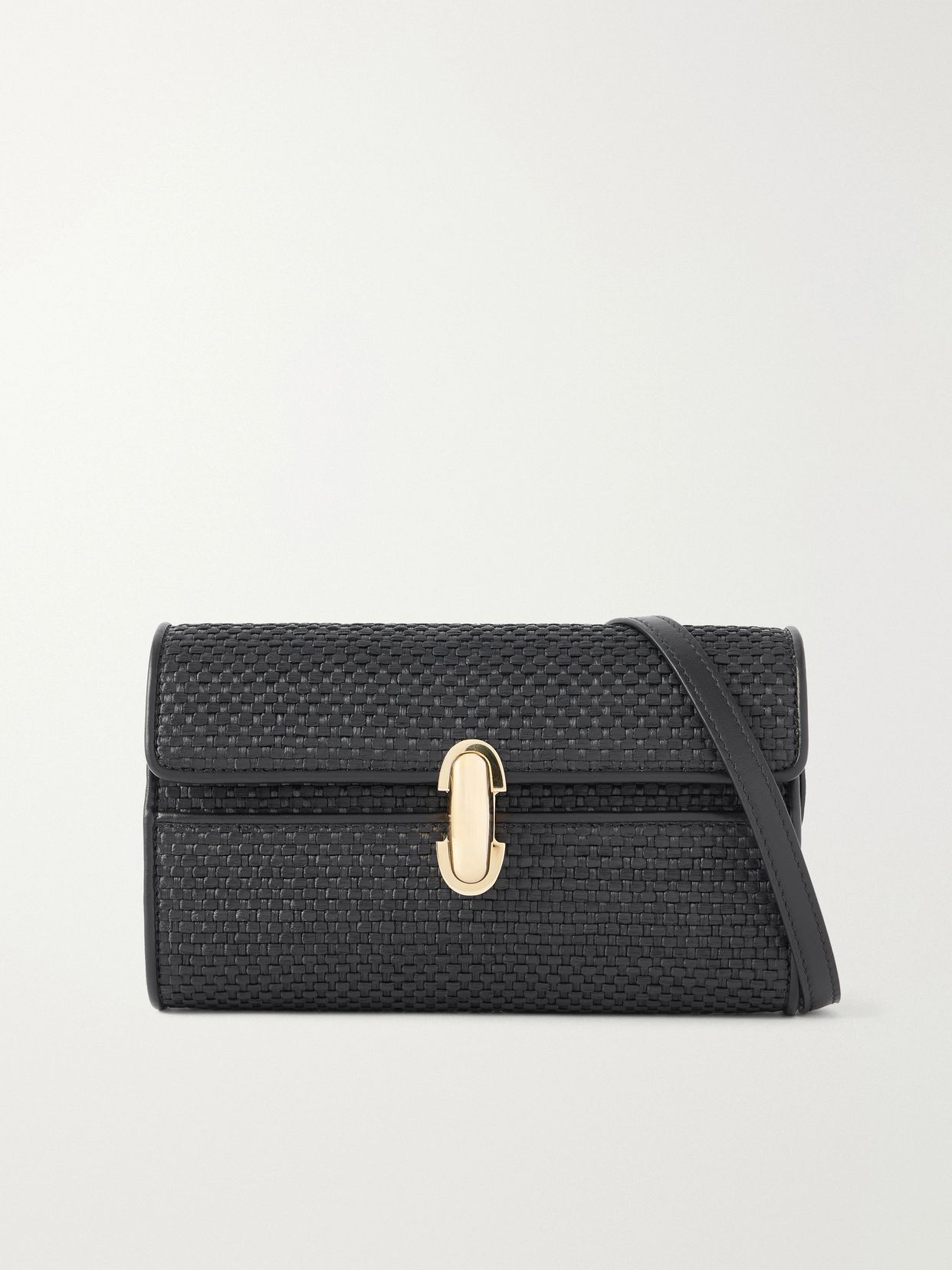 Symmetry leather-trimmed woven raffia shoulder bag