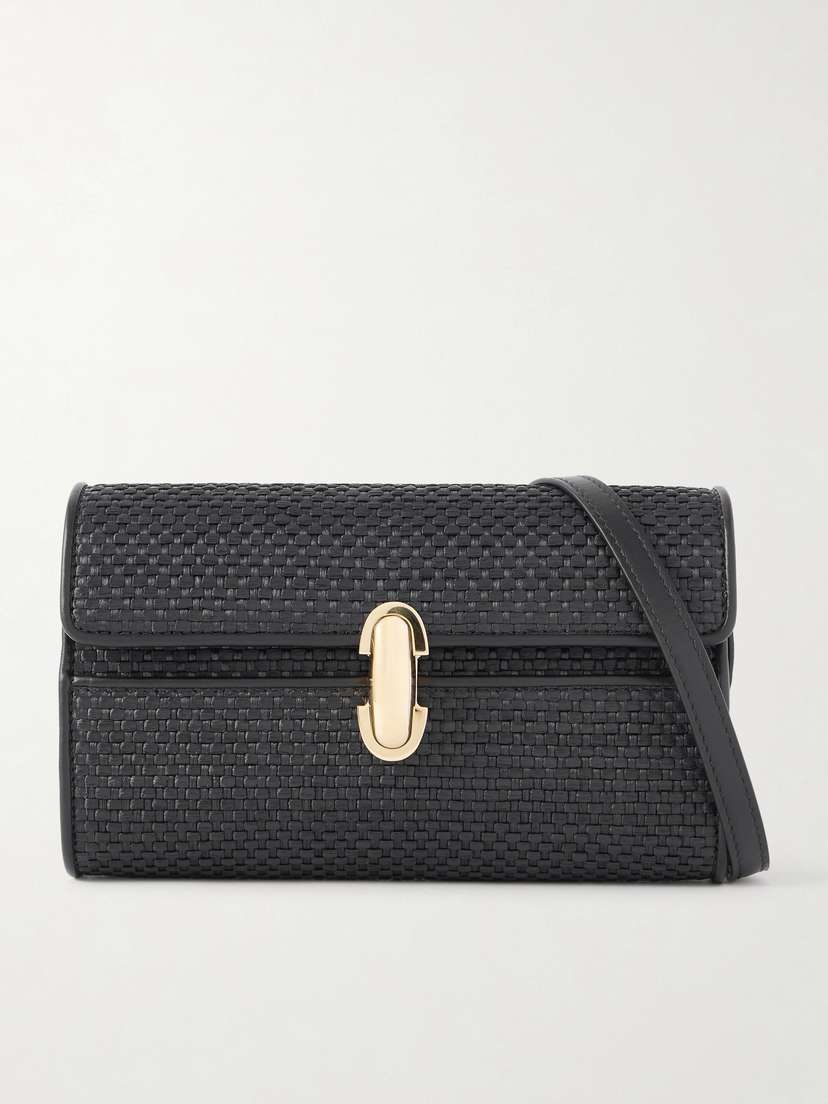 Savette Symmetry Leather-trimmed Woven Raffia Shoulder Bag
