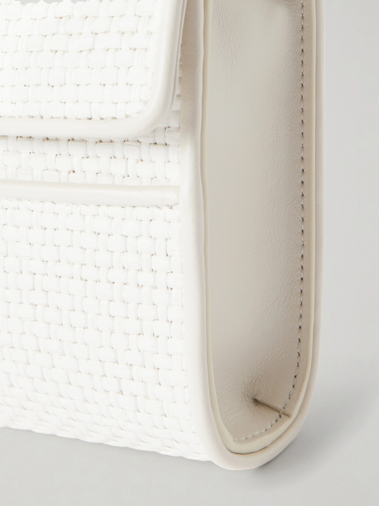 Symmetry Leather-Trimmed Woven Raffia Shoulder Bag