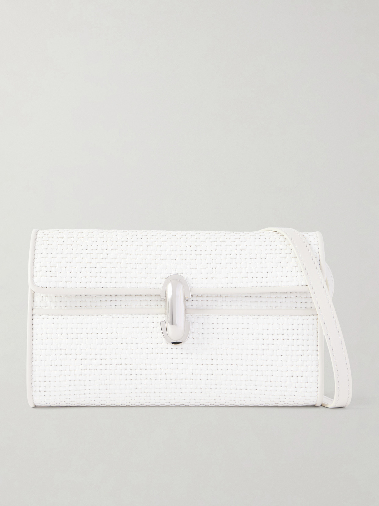 Savette Symmetry Leather-trimmed Woven Raffia Shoulder Bag In White