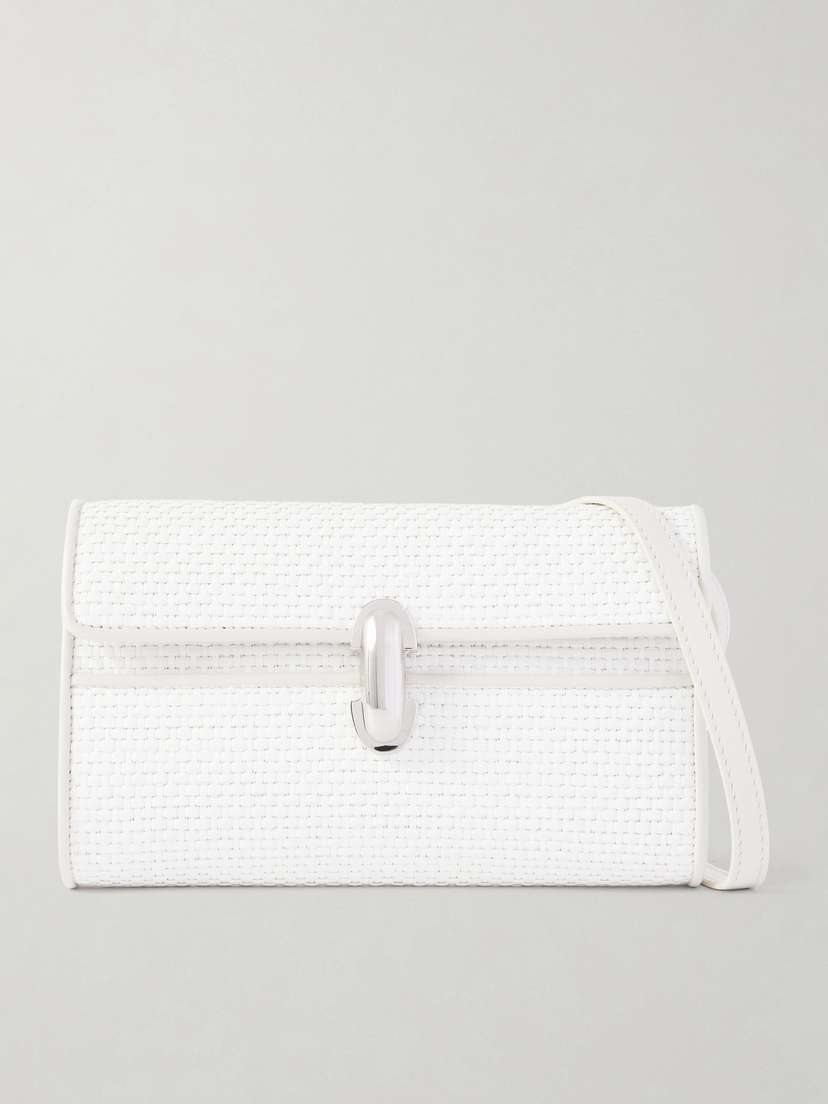 Savette Symmetry Leather-trimmed Woven Raffia Shoulder Bag