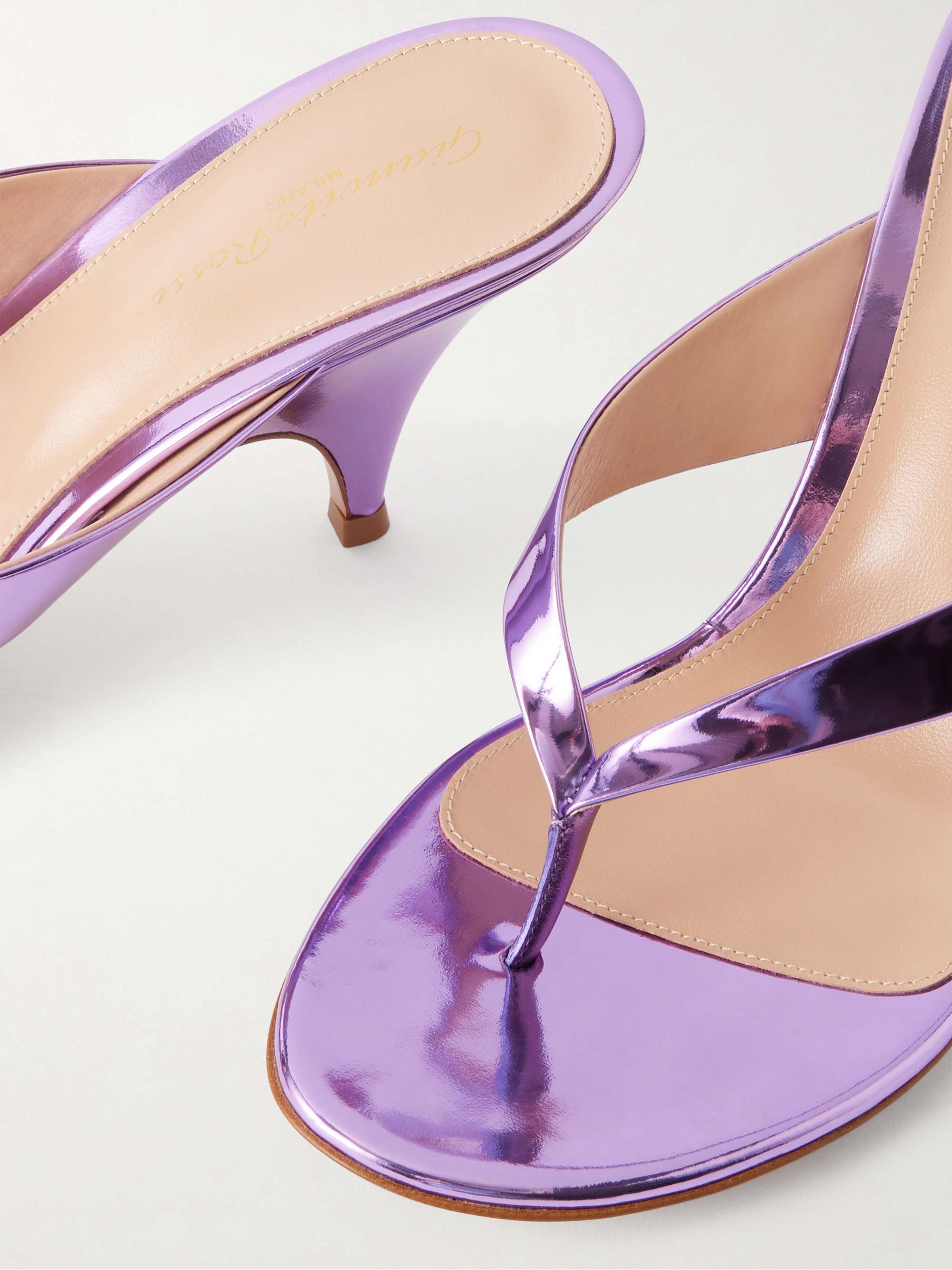 GIANVITO ROSSI Sofia Thong 70 mirrored-leather sandals | NET-A-PORTER