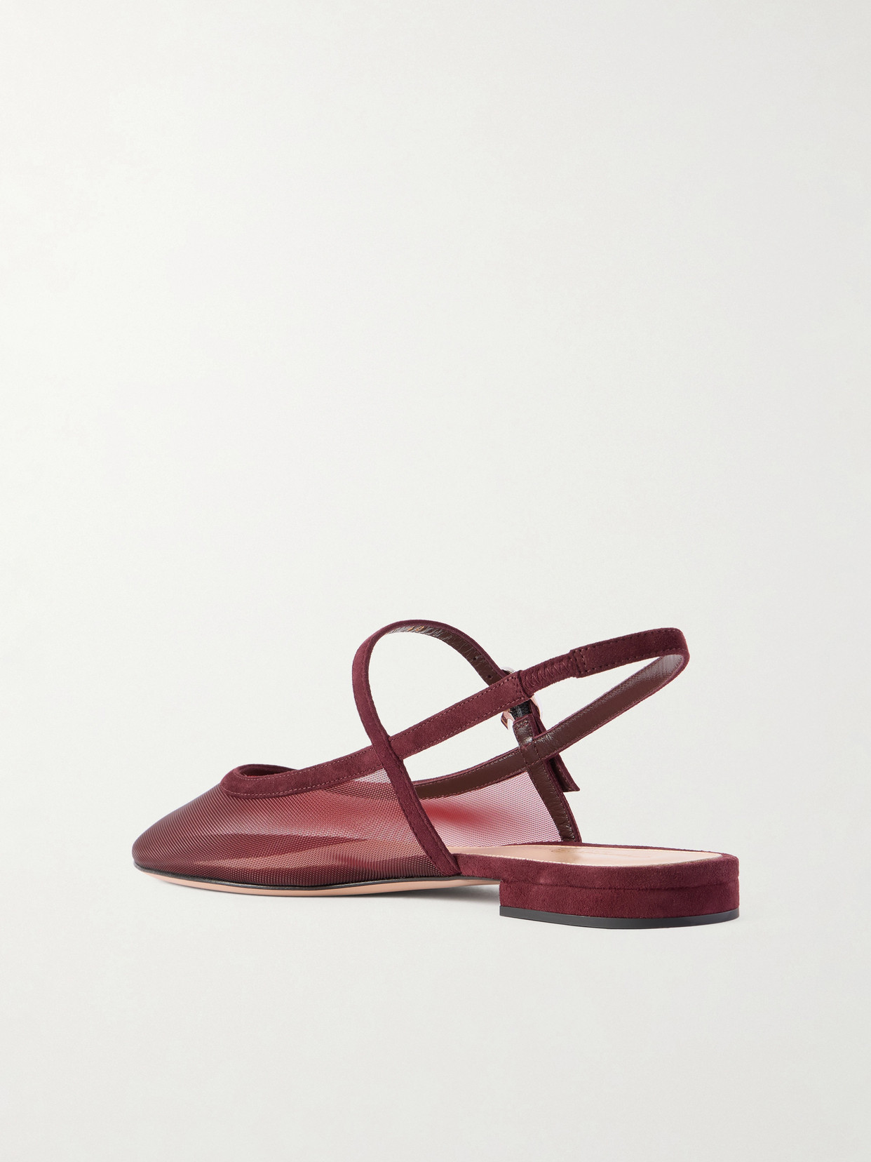 Gianvito Rossi Suede-trimmed Mesh Slingback Flats In Red