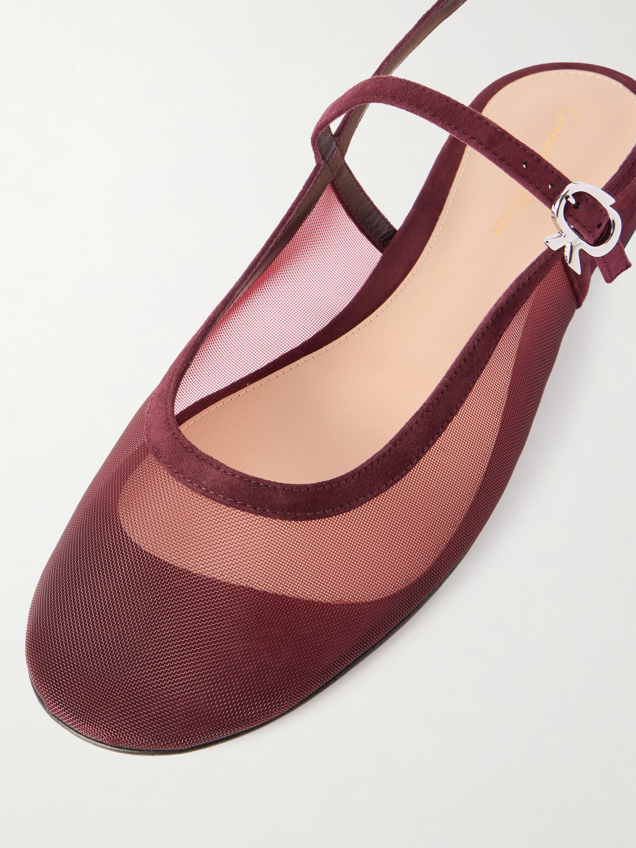 Gianvito Rossi Suede-trimmed Mesh Slingback Flats In Red