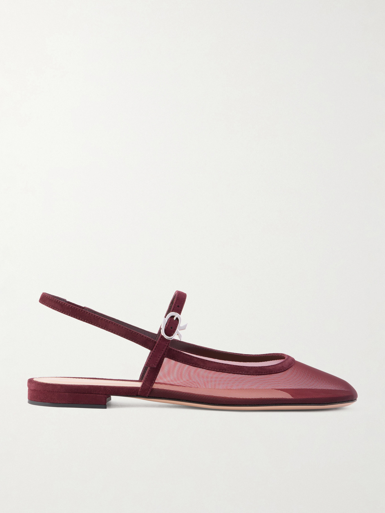 Gianvito Rossi Suede-trimmed Mesh Slingback Flats In Red