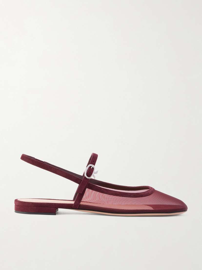 Gianvito Rossi Suede-trimmed Mesh Slingback Flats