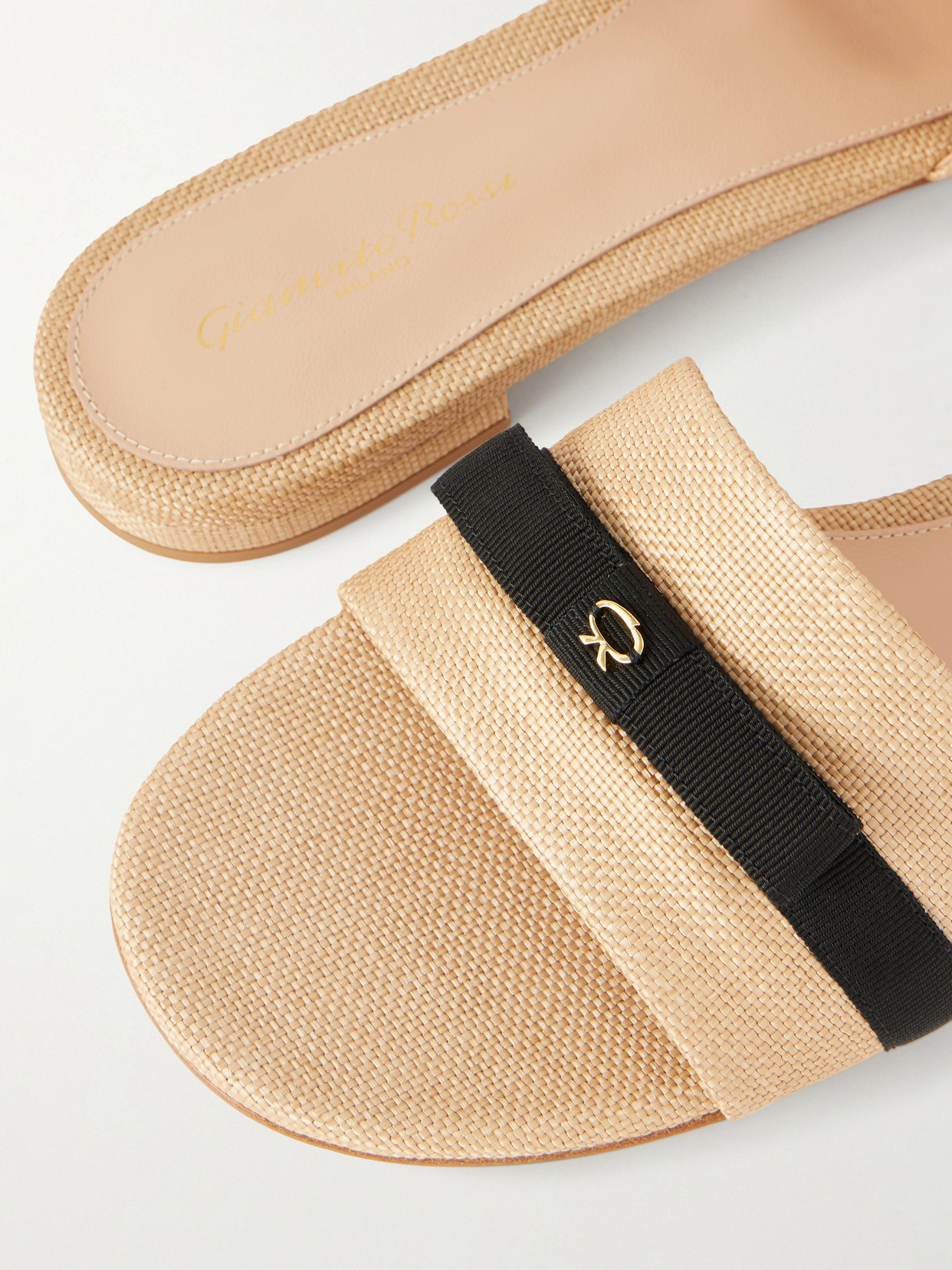 Grosgrain-Trimmed Raffia Slides