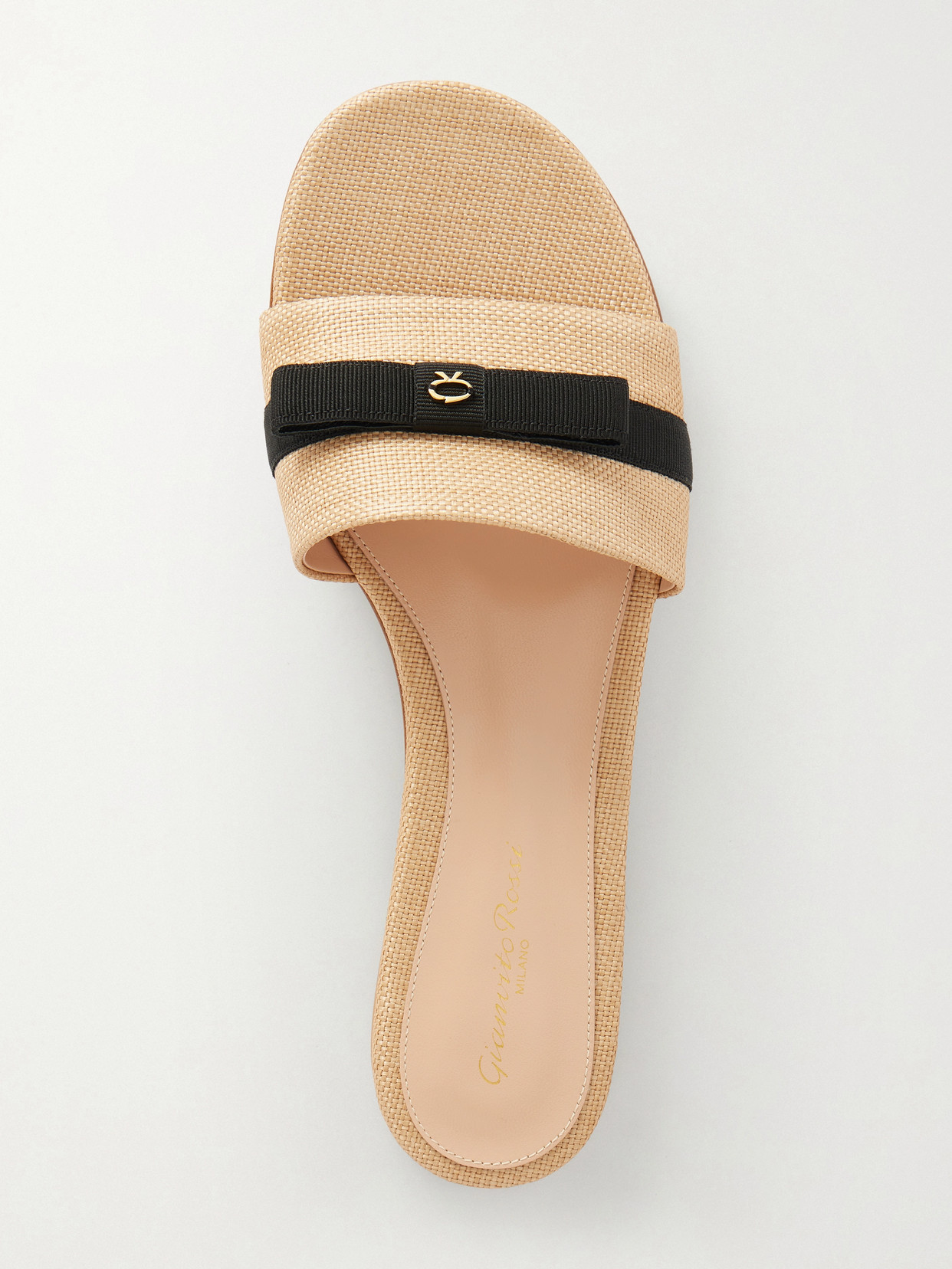 Grosgrain-Trimmed Raffia Slides