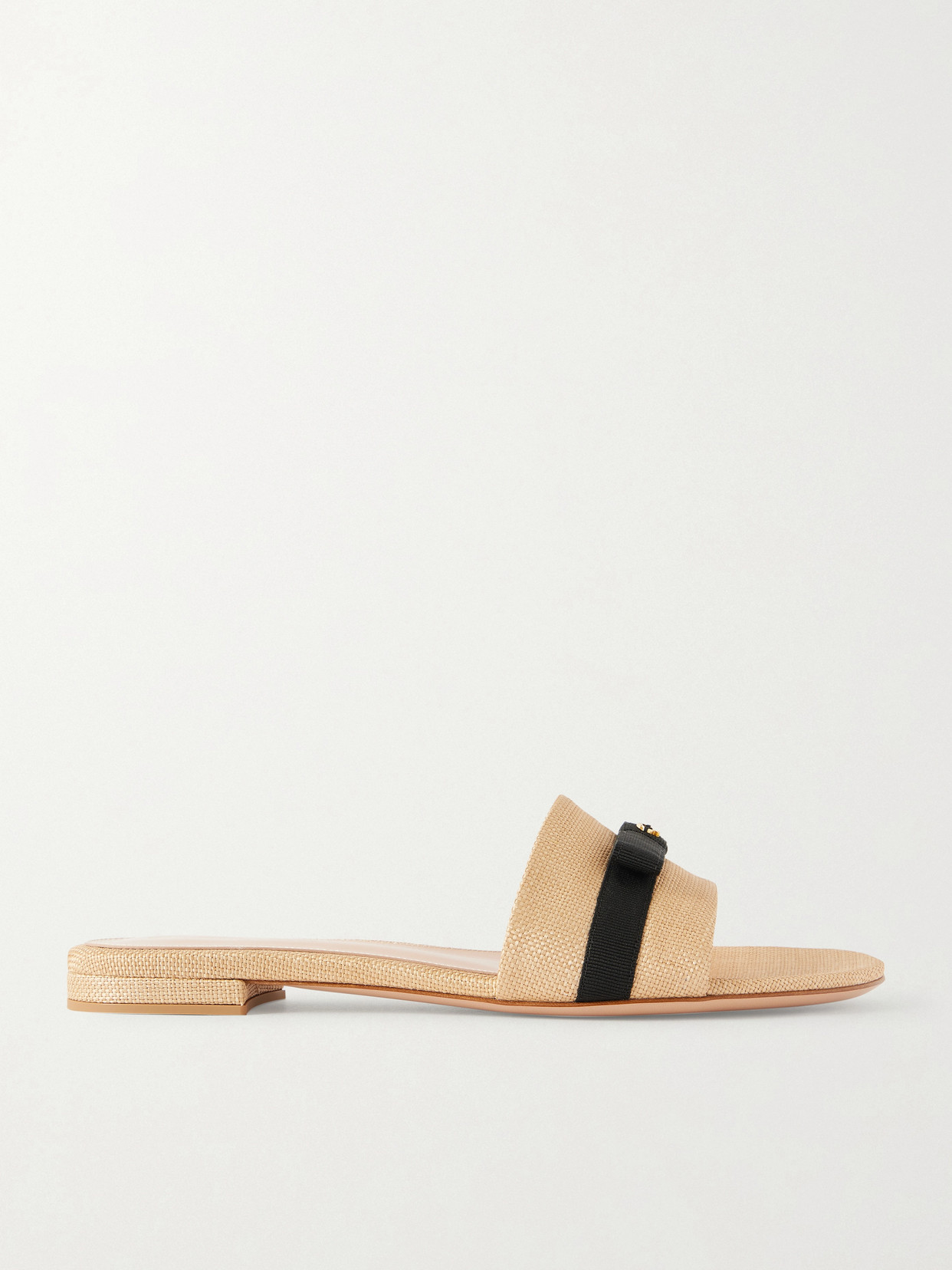 Gianvito Rossi Grosgrain-trimmed Raffia Slides In Gold