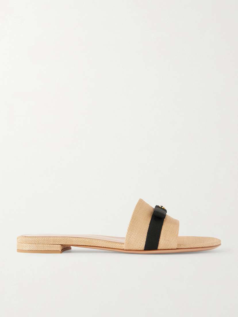 Gianvito Rossi Grosgrain-trimmed Raffia Slides