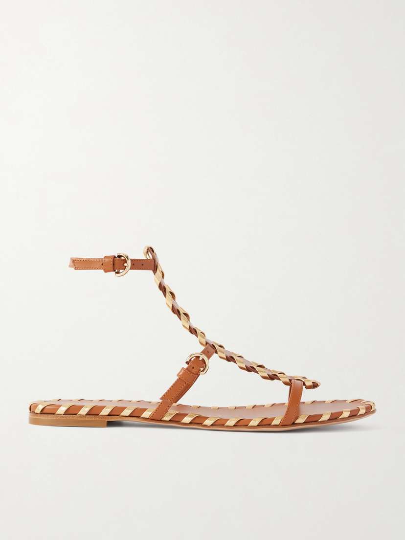 Gianvito Rossi Whipstitched Metallic Leather-trimmed Leather Sandals