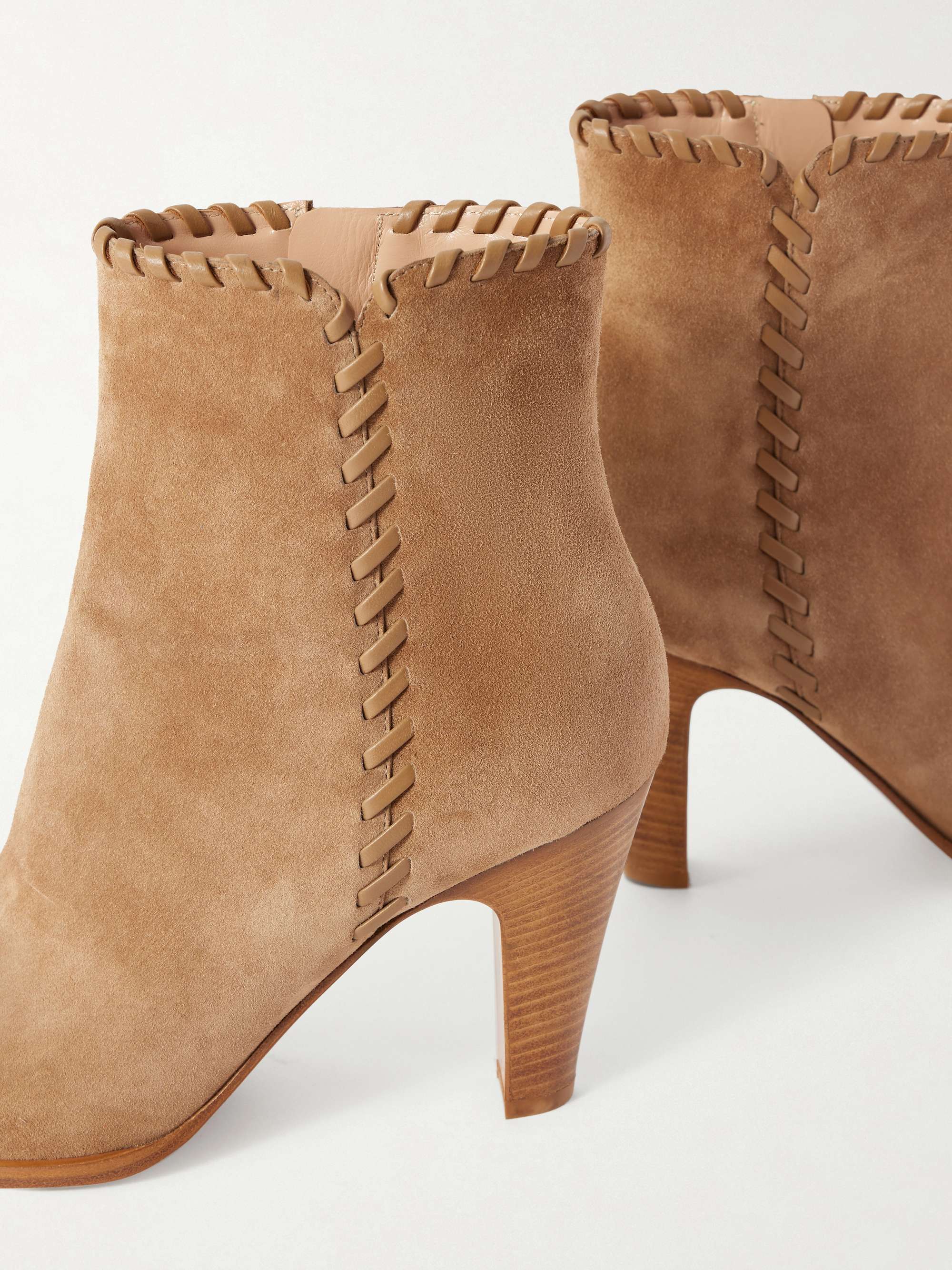 GIANVITO ROSSI Whipstitched leather-trimmed suede ankle  display picture 1