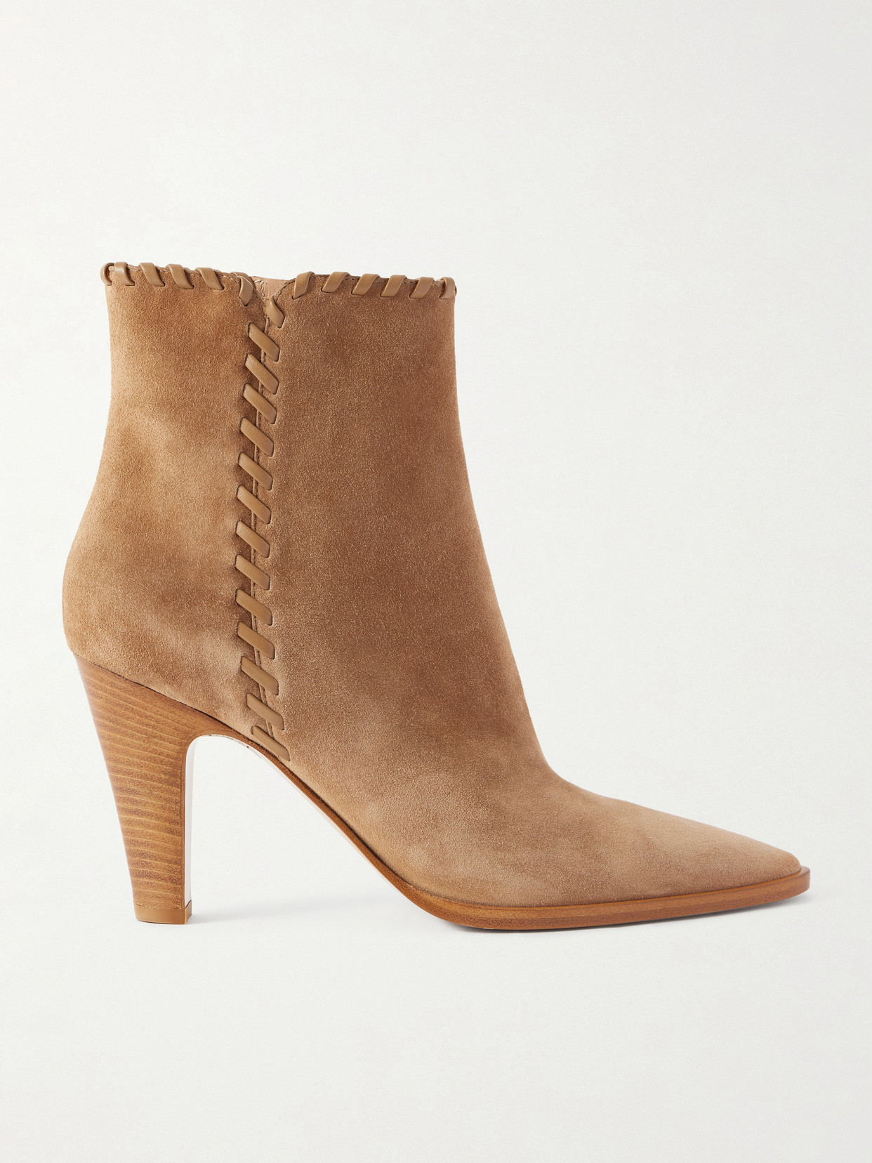Gianvito Rossi - Whipstitched Leather-trimmed Suede Ankle Boots - Camel
