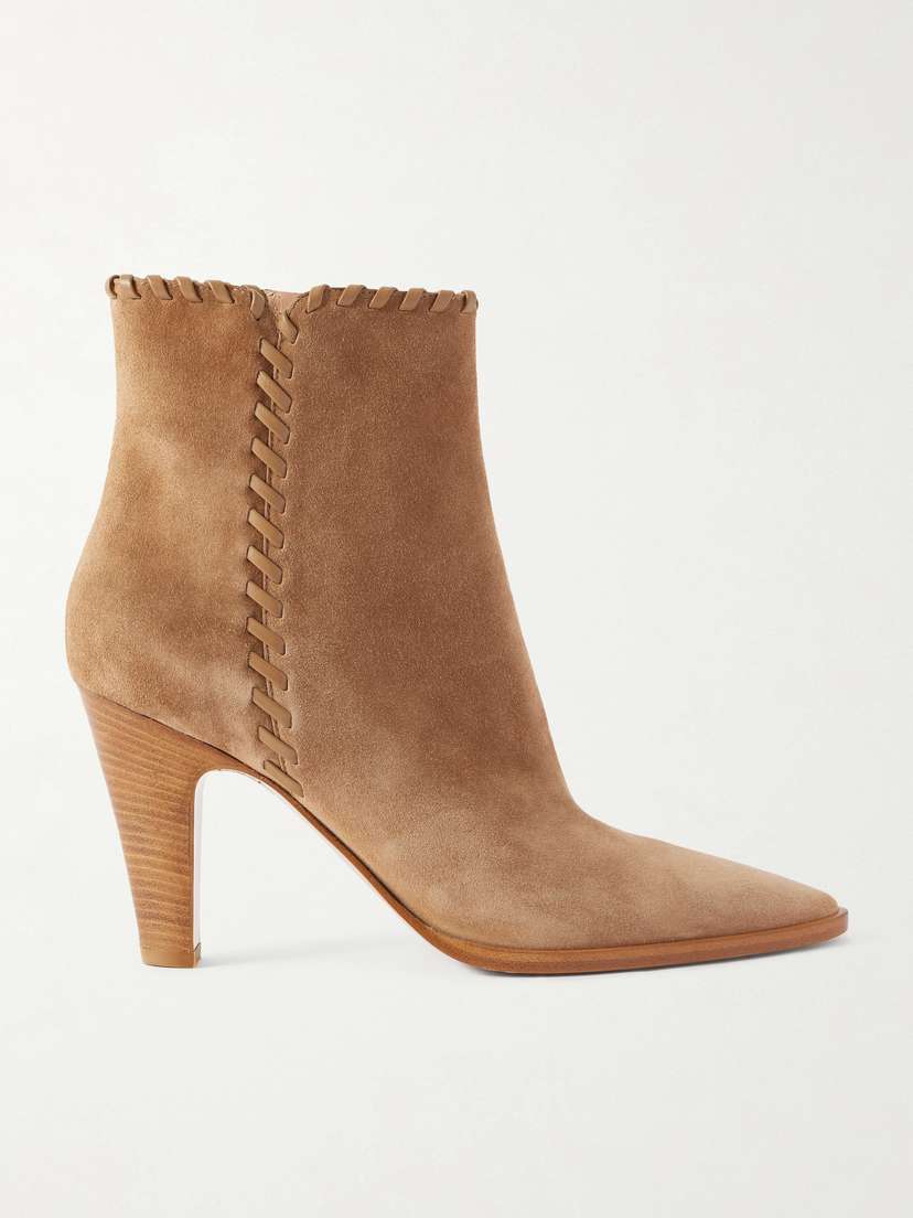 Gianvito Rossi Whipstitched Leather-trimmed Suede Ankle Boots