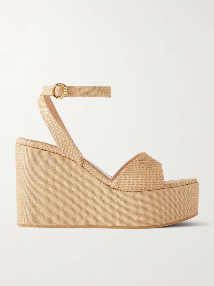 Gianvito Rossi 60 Raffia Platform Wedge Sandals