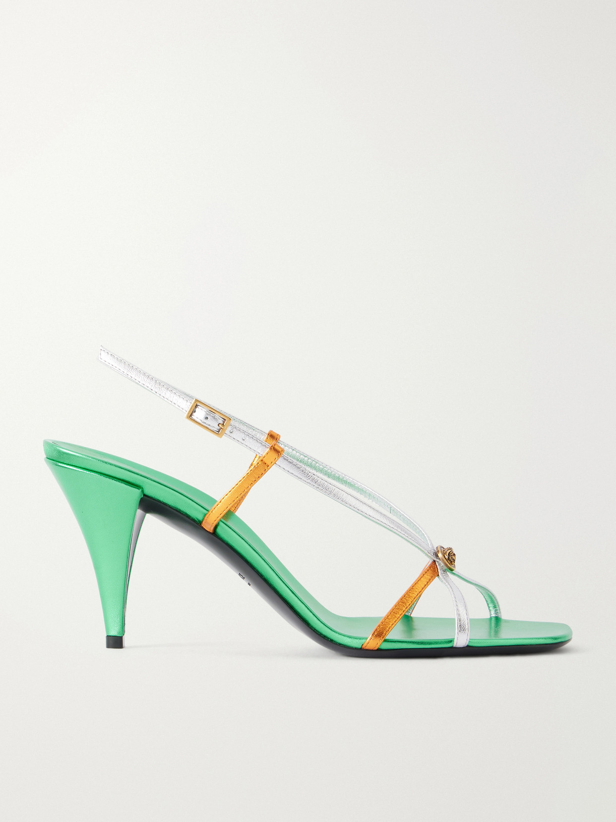 Versace 80 Metallic-leather Sandals In Green