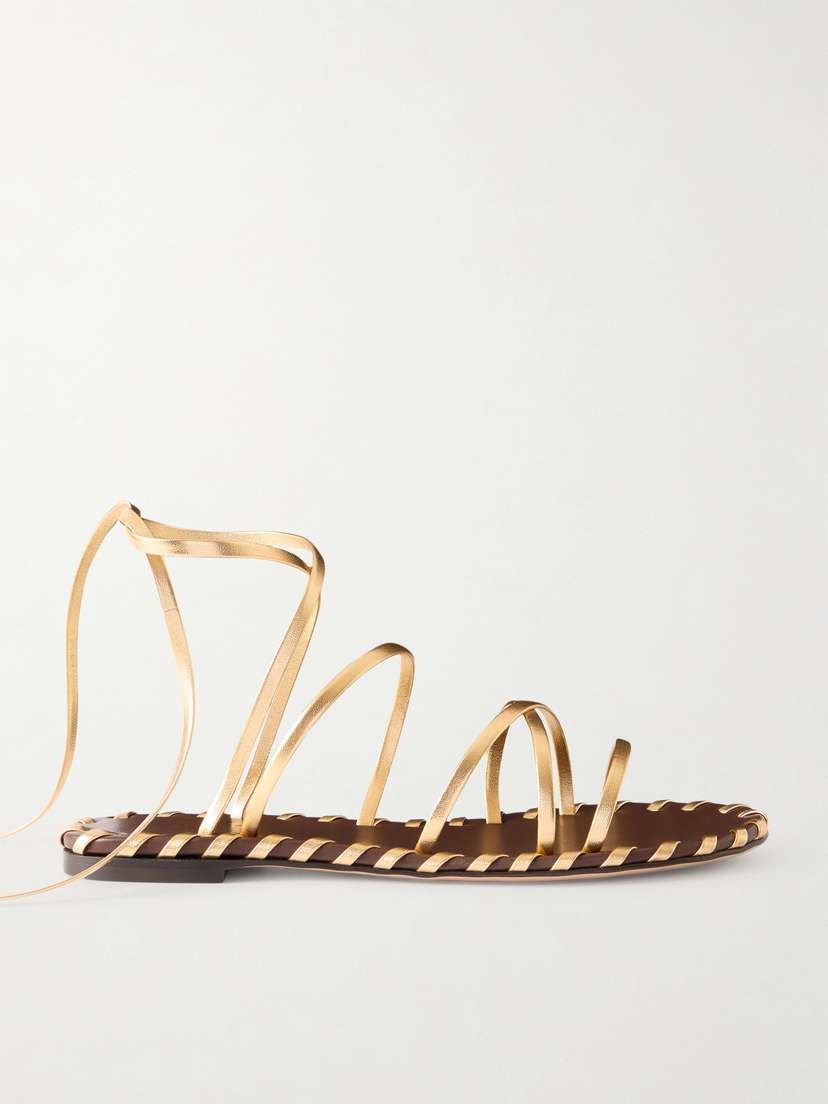 Gianvito Rossi Lace-up Metallic Leather Sandals