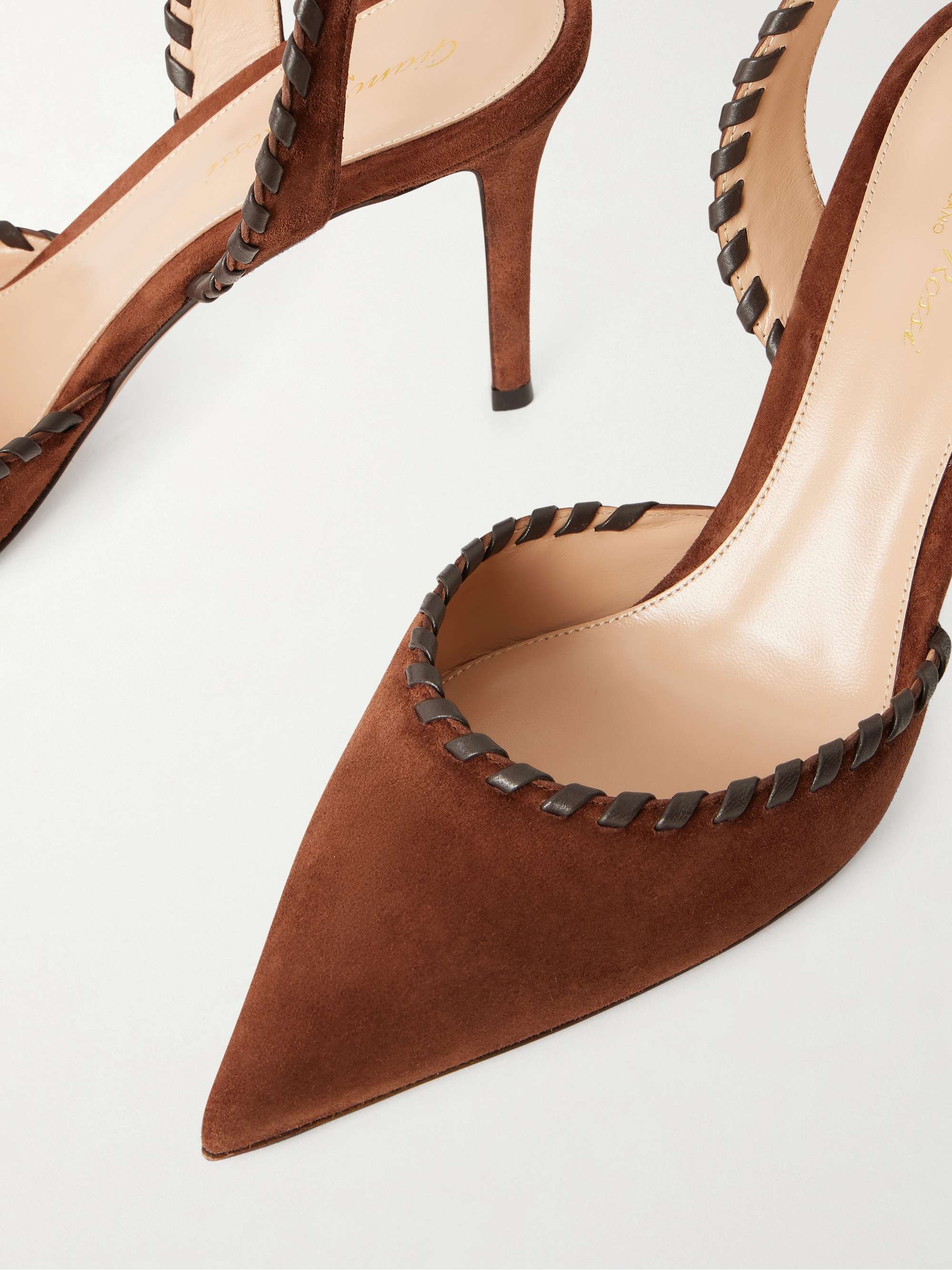 GIANVITO ROSSI 85 whipstitched suede slingback pumps | NET-A-PORTER