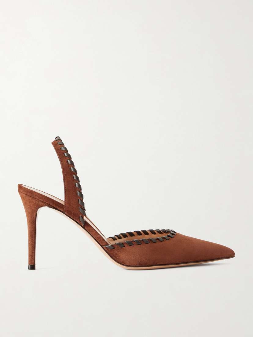 Gianvito Rossi 85 Whipstitched Suede Slingback Pumps
