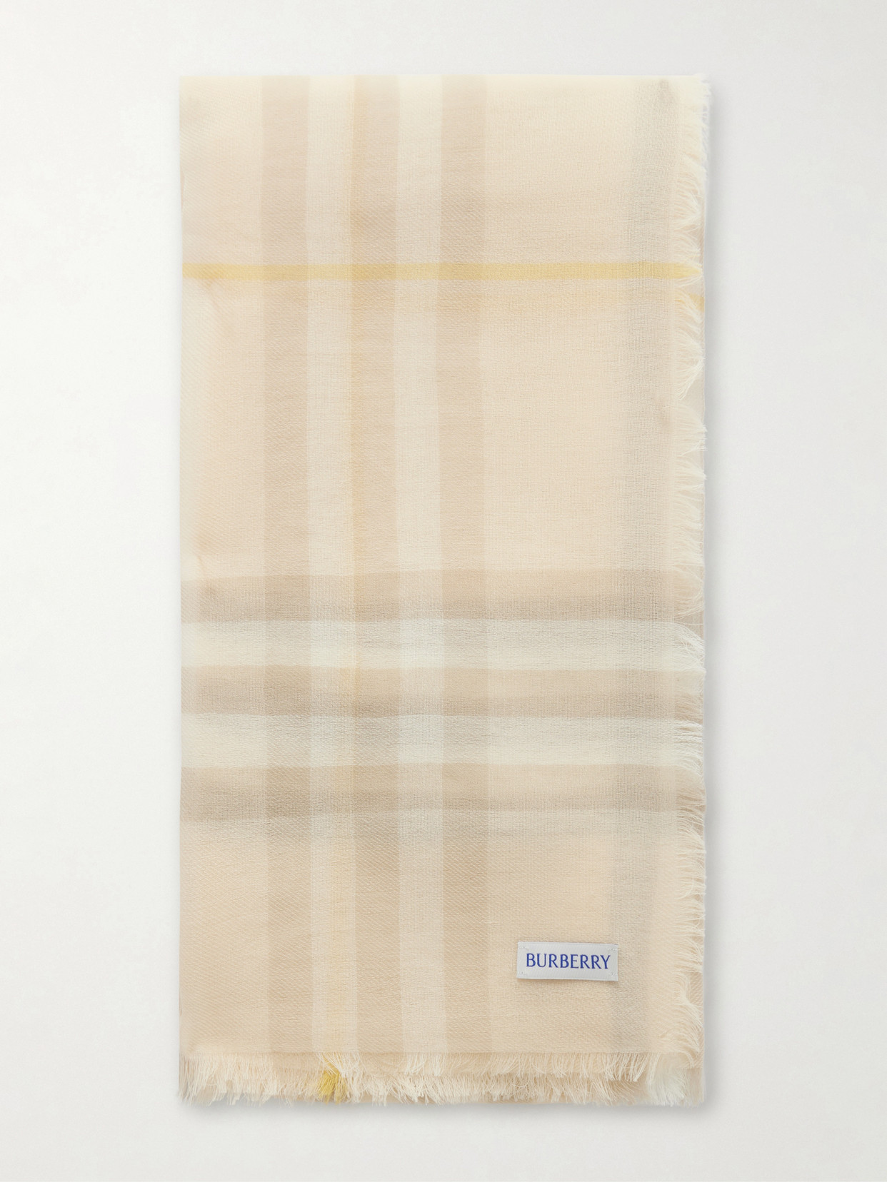 Burberry Frayed Checked Wool Scarf In Neutral