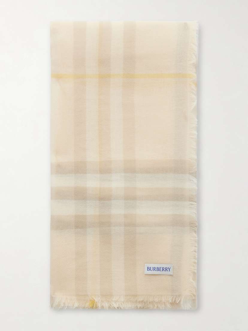Burberry Frayed Checked Wool Scarf