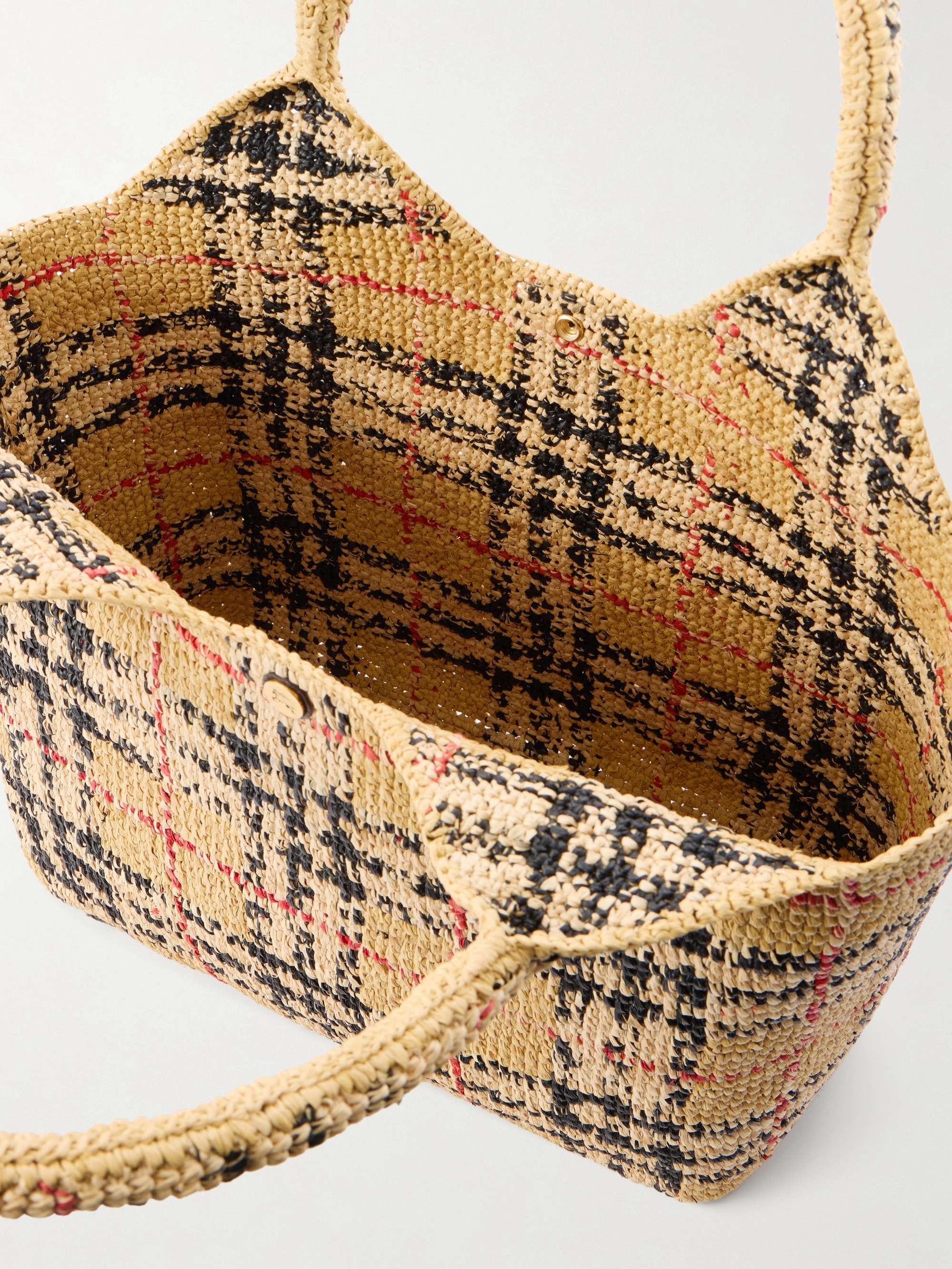 BURBERRY Margate checked woven raffia tote | NET-A-PORTER