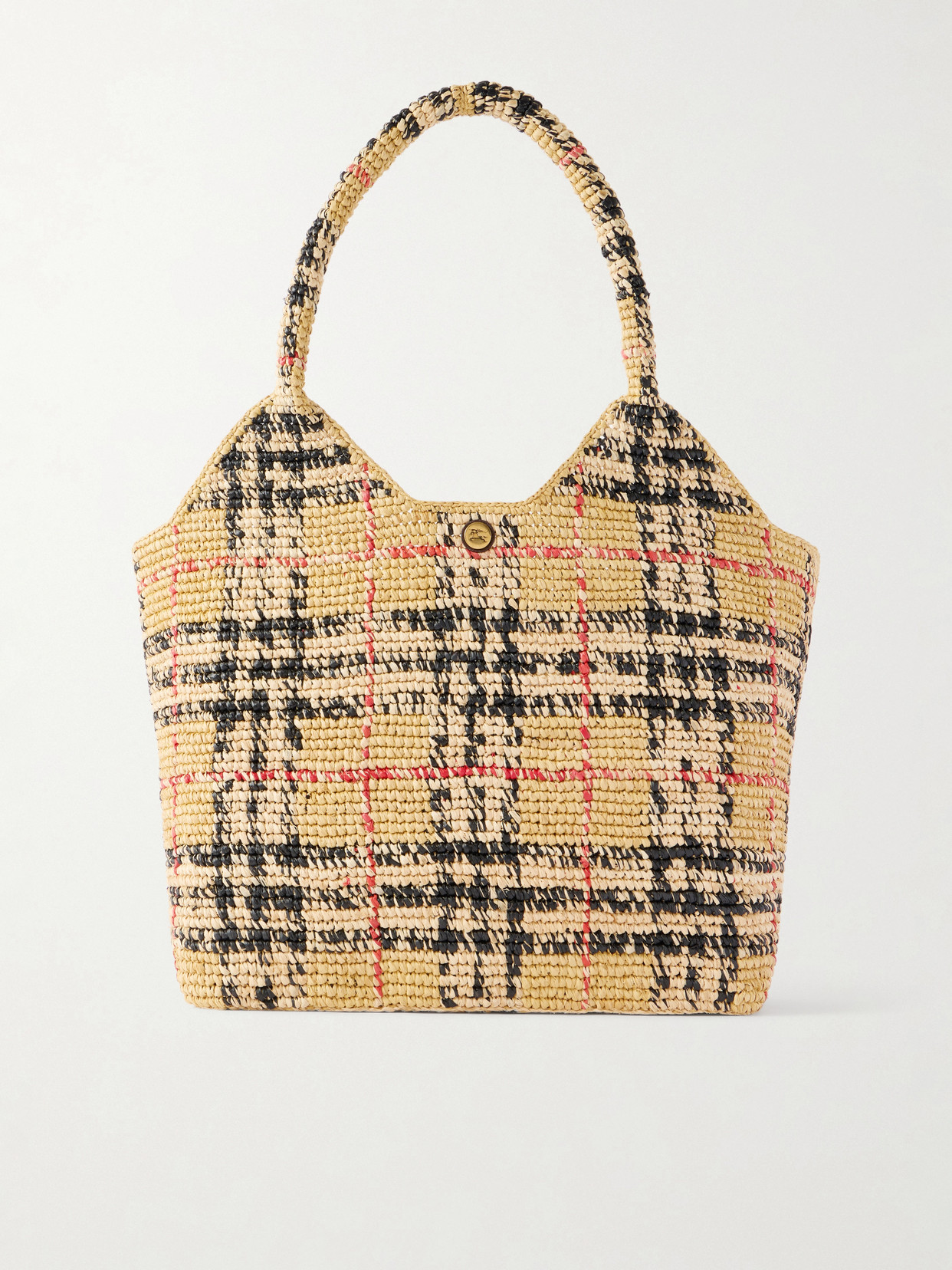 Burberry Margate Checked Woven Raffia Tote In Neutral